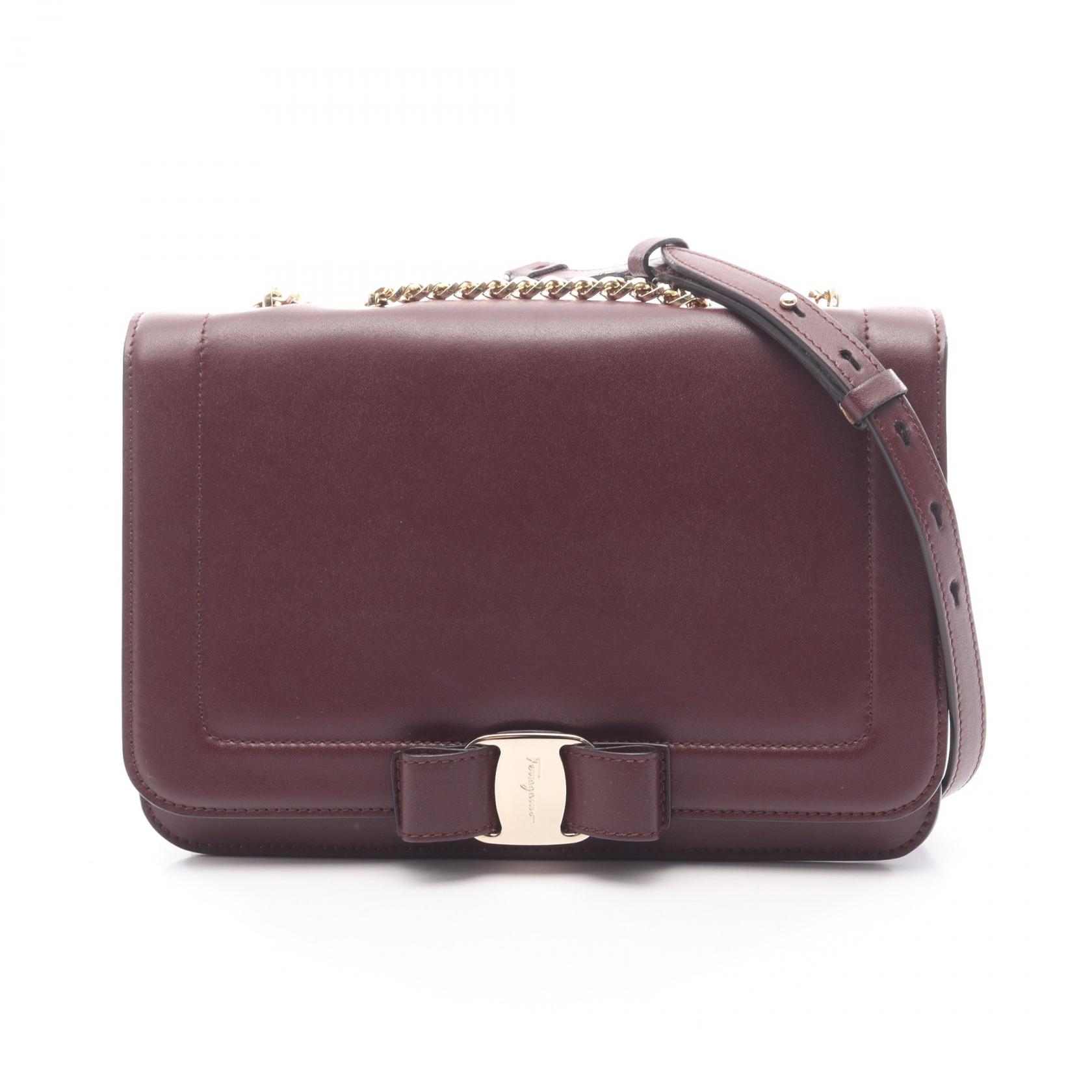 【ポイント5倍／～4/10(金)23:59】サルヴァトーレフェラガモ Salvatore Ferragamo ヴァラリボン ショルダーバッグ バッグ レザー レディース ボルドー系 【中古】
