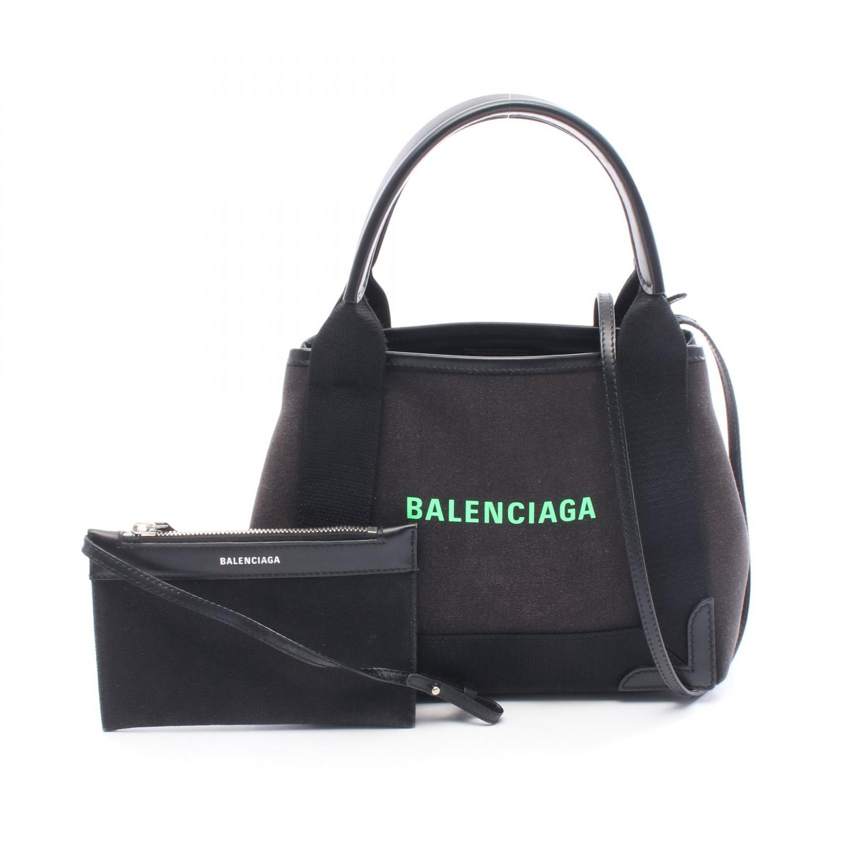 【ポイント5倍／～4/10(金)23:59】バレンシアガ BALENCIAGA ネイビーカバ XS ハンドバッグ バッグ キャンバス レザー レディース ブラック系 390346 【中古】
