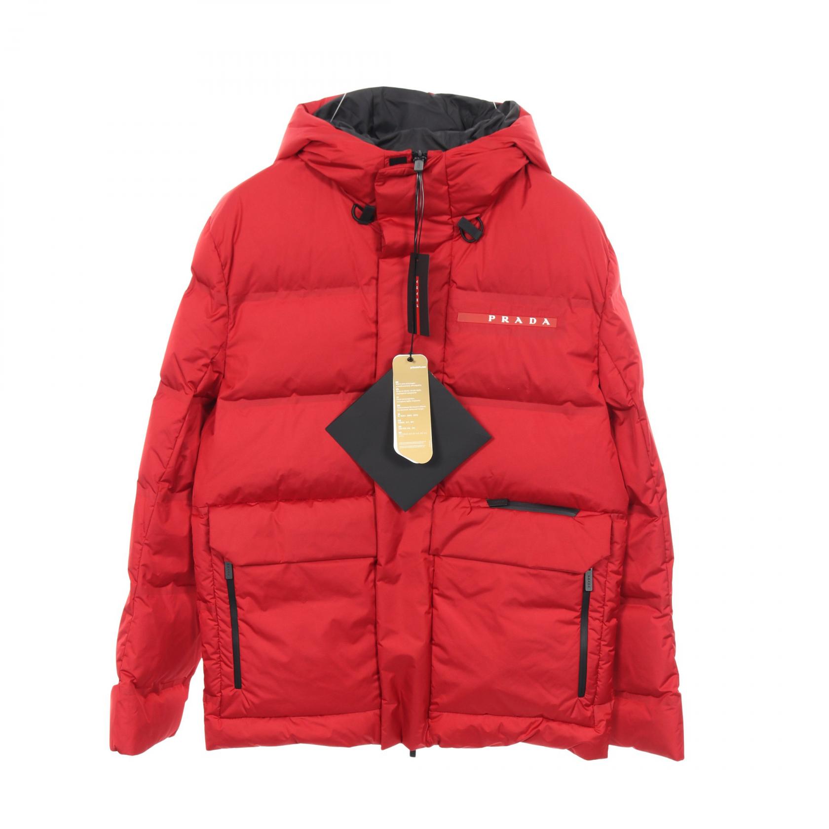 ≪20%OFFクーポン 7/19 20時~7/26 9:59≫プラダスポーツ リネアロッサ PRADA SPORT LINEA ROSSA エクストリームテックスライト フーデッド ダウンジャケット 衣料品 アウター ポリエステル メンズ レッド系 【中古】|Mike Museum
