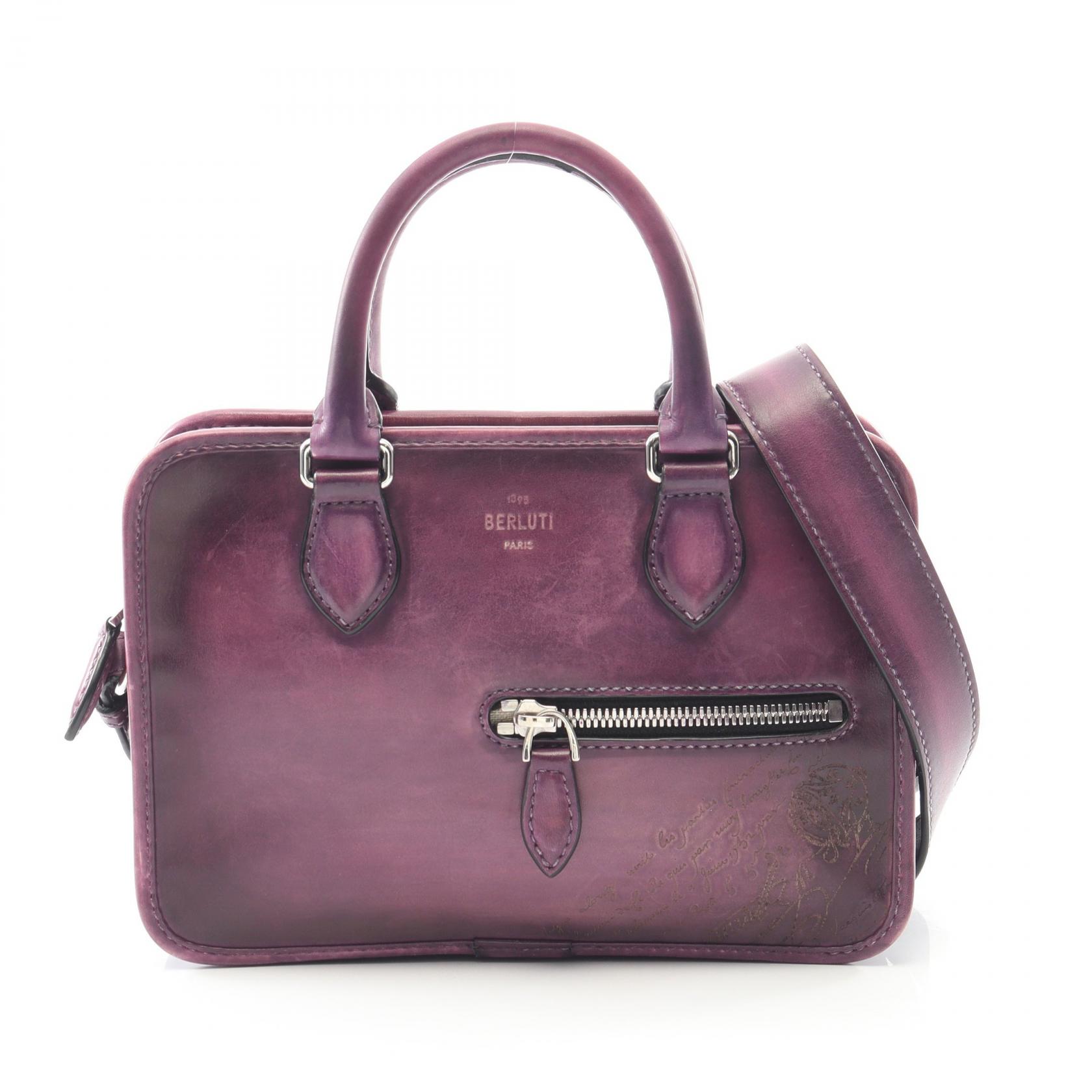 【SALE／1万円OFFクーポン】ベルルッティ Berluti アンジュール ガリバー カリグラフィ ハンドバッグ バッグ レザー メンズ パープル系 【中古】