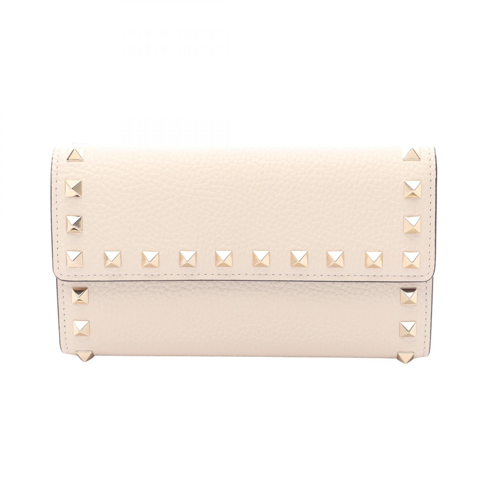 《全品5%クーポン×P5倍》ヴァレンティノ・ガラヴァーニ Valentino Garavani ロックスタッズ 三つ折り長財布 財布 レザー レディース アイボリー系 WPO252VSH126 【中古】