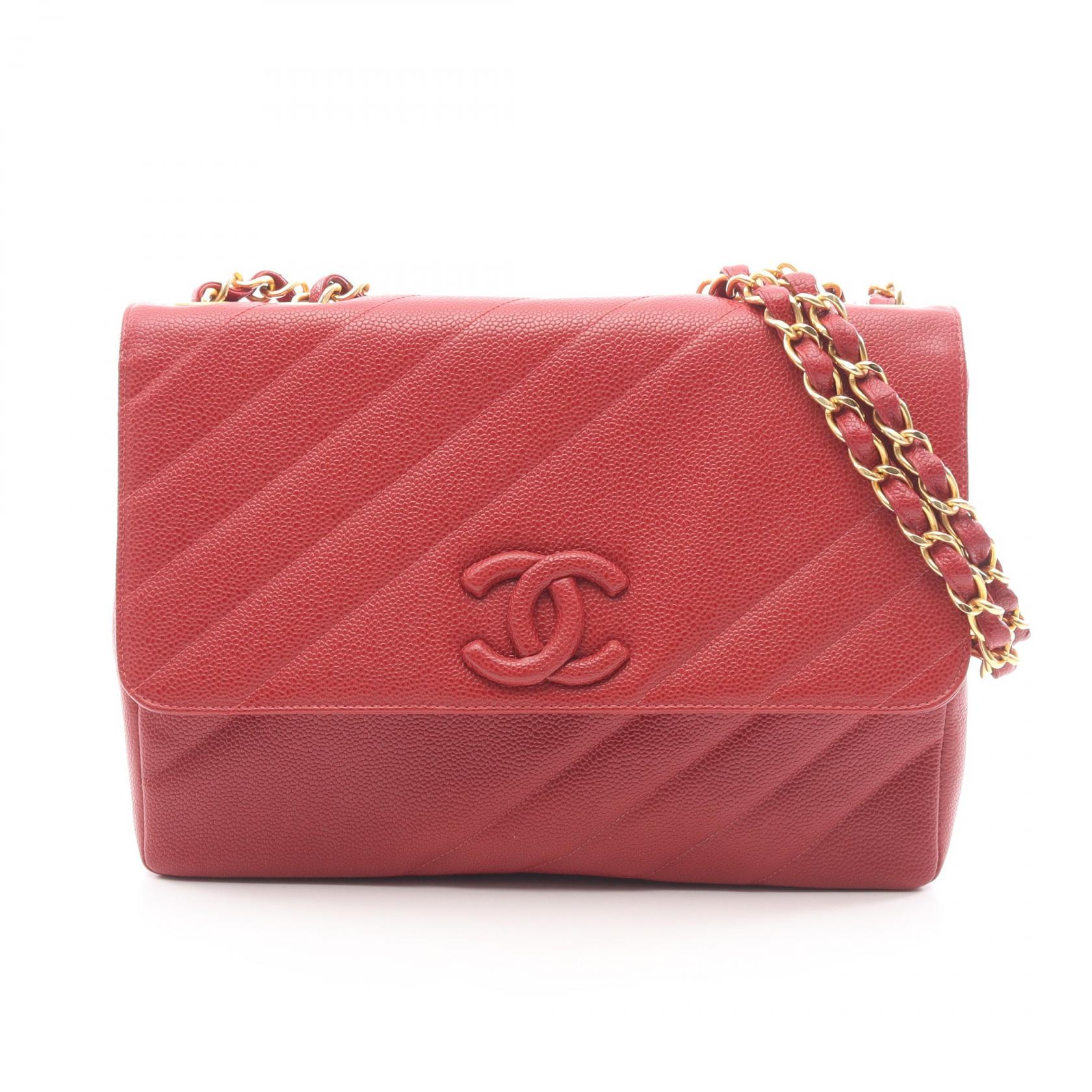 ≪15%OFFクーポン 7/19 20時~7/26 9:59≫シャネル CHANEL バイアスステッチ ショルダーバッグ バッグ キャビアスキン(グレインドカーフ) レディース レッド系 【中古】|Mike Museum