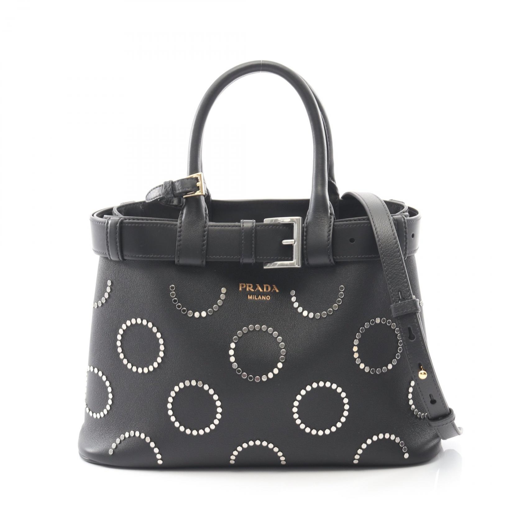 【15%OFFクーポン対象】プラダ PRADA SOFT GRAIN VITE バックル トートバッグ バッグ レザー レディース ブラック系 1BA434 【中古】