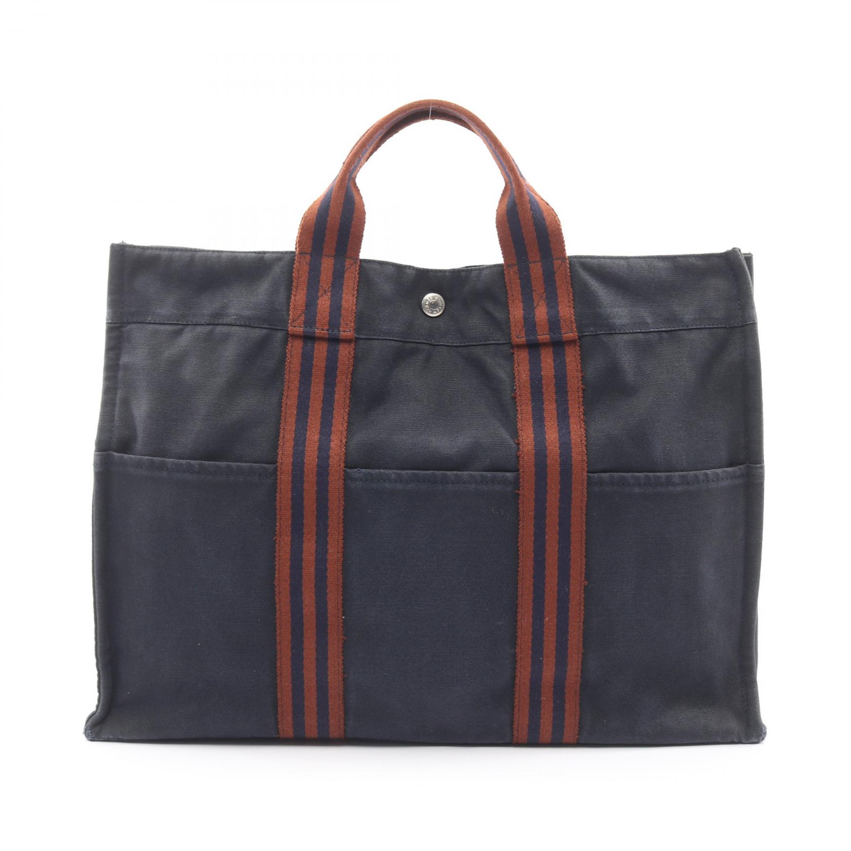 エルメス HERMES フールトゥMM トートバッグ バッグ キャンバス レディース ネイビー系 / ブラウン系 【中古】
