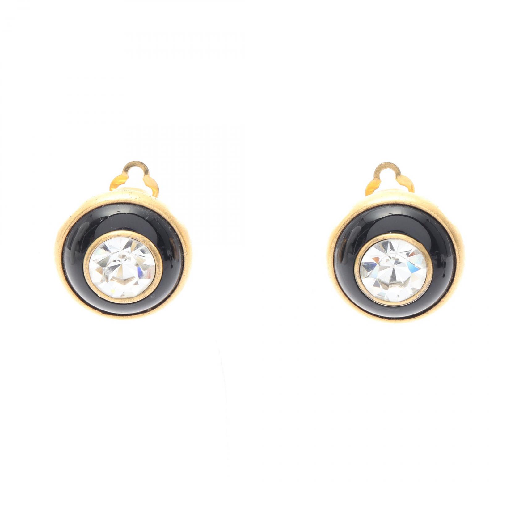 【15%OFFクーポン対象】シャネル CHANEL イヤリング ジュエリー GP（ゴールドメッキ） ラインストーン レディース ゴールド系 / クリア系 / ブラック系 【中古】