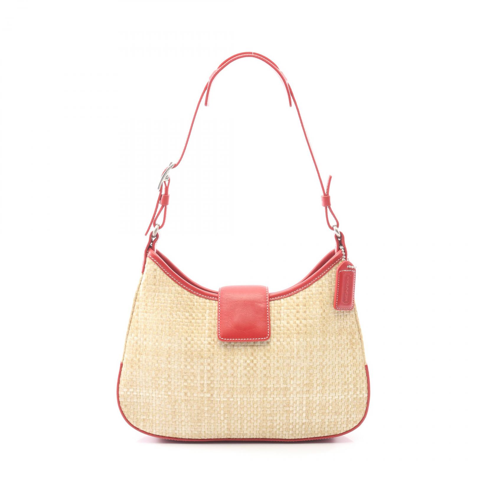 《全品5%クーポン×P5倍》コーチ COACH ショルダーバッグ バッグ レザー ラフィア レディース ベージュ系 / レッド系 【中古】