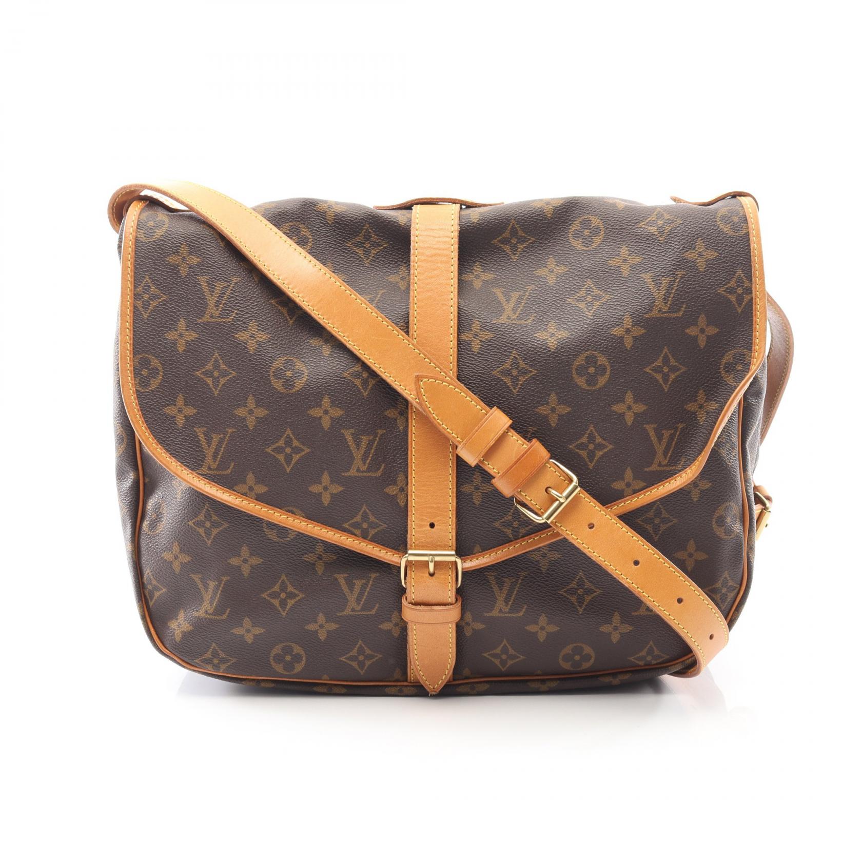 【10％OFFクーポン対象】ルイ・ヴィトン LOUIS VUITTON ソミュール35 ショルダーバッグ バッグ PVCコーティングキャンバス レザー モノグラム レディース ブラウン系 M42254 【中古】
