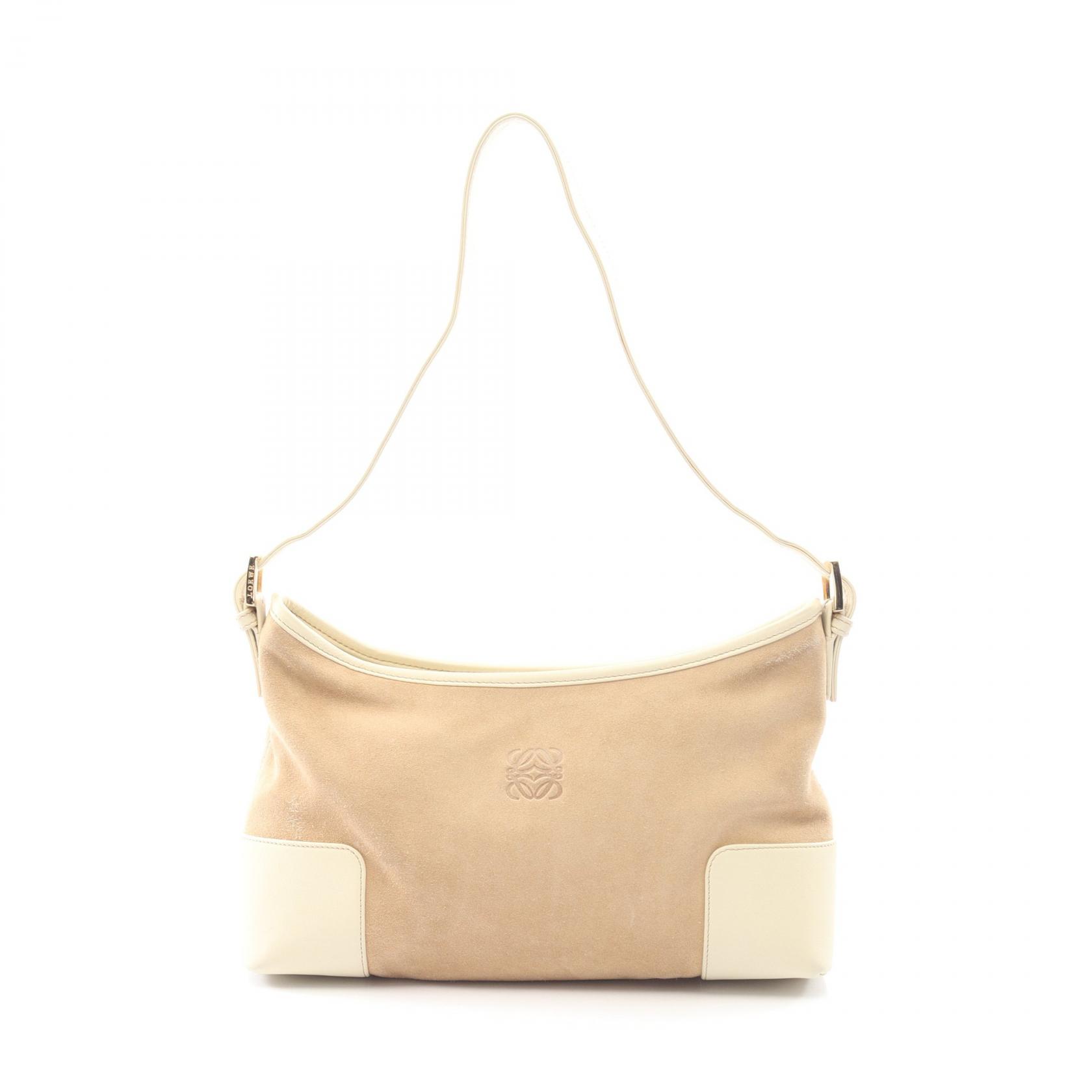 ≪15%OFFクーポン 7/19 20時~7/26 9:59≫ロエベ LOEWE アナグラム ショルダーバッグ バッグ スウェード レザー レディース ベージュ系 / アイボリー系 【中古】|Mike Museum