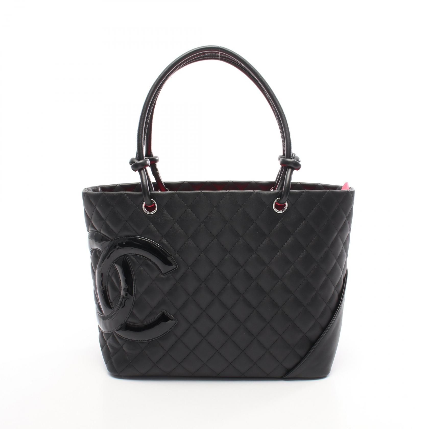 シャネル CHANEL カンボンライン ラージ トートバッグ バッグ レザー パテントレザー レディース ブラック系 【中古】