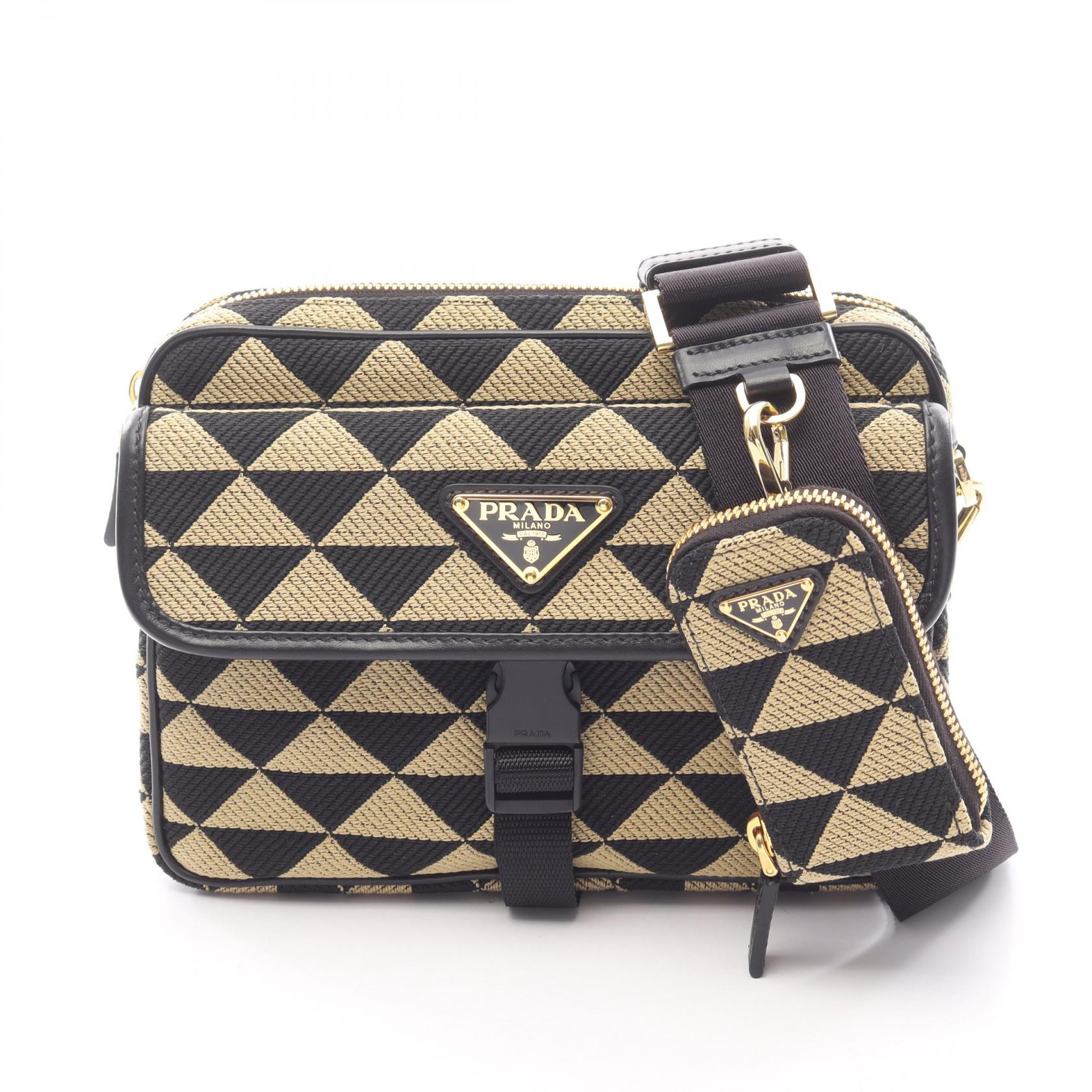 【15%OFFクーポン対象】プラダ PRADA ショルダーバッグ バッグ キャンバス レザー メンズ ブラウン系 / ブラック系 2VH133 【中古】