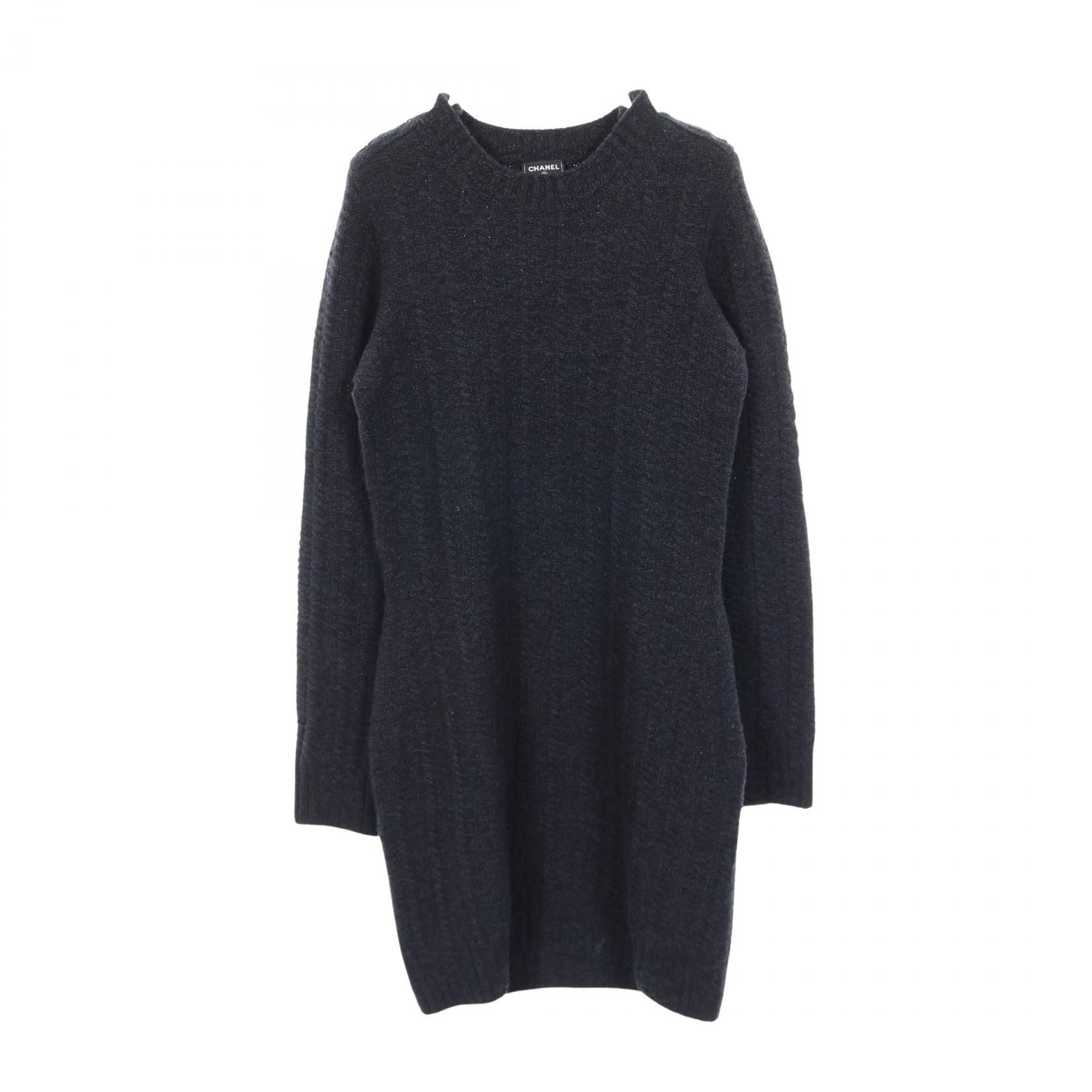【20%OFFクーポン対象】シャネル CHANEL ココマークボタン ワンピース 衣料品 トップス ウール カシミヤ レディース ネイビー系 P75622K10839 【中古】