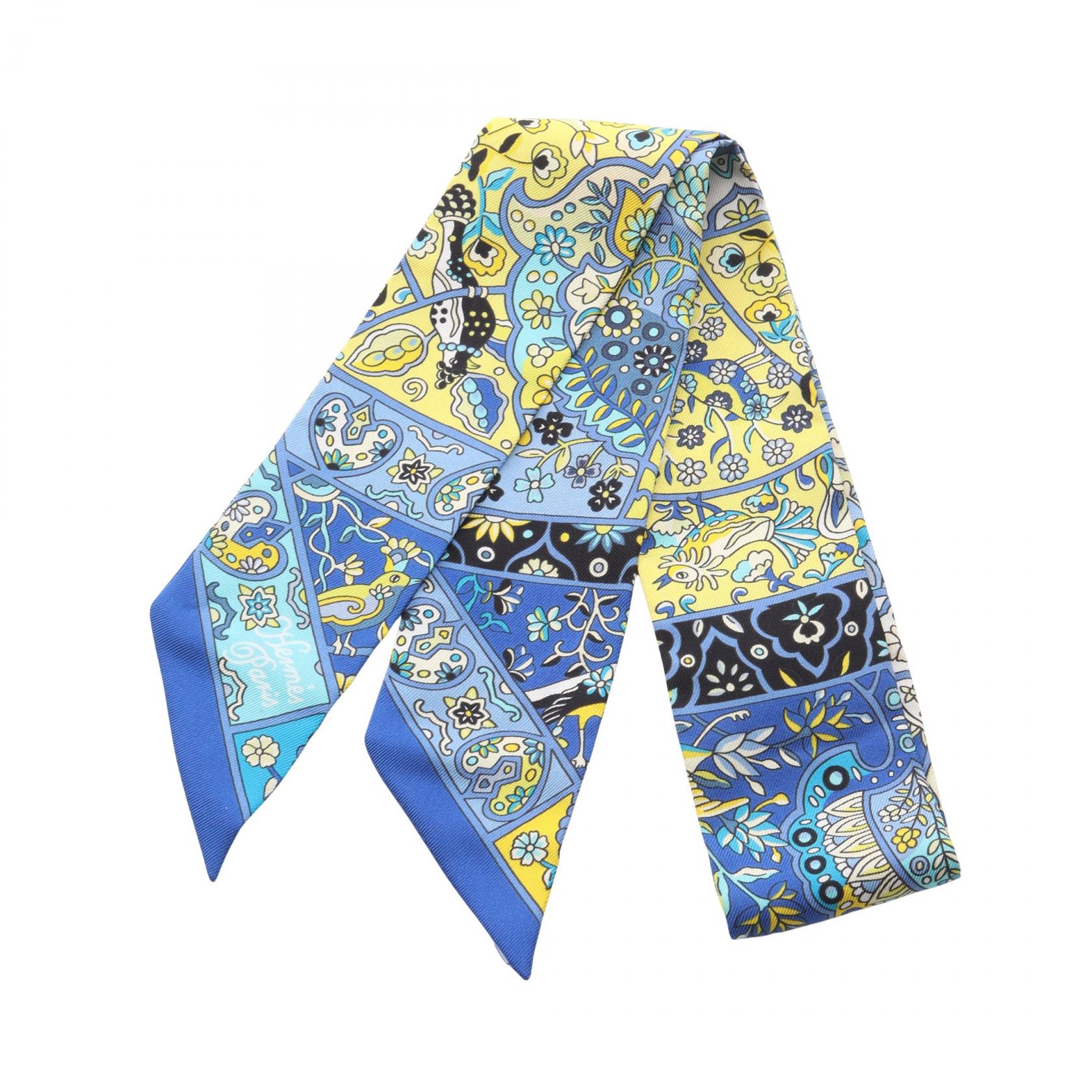 エルメス HERMES ツイリー Au Pays des Oiseaux Fleurs スカーフ 衣料品 シルク シルク レディース ブルー系 / イエロー系 / マルチカラー 【中古】