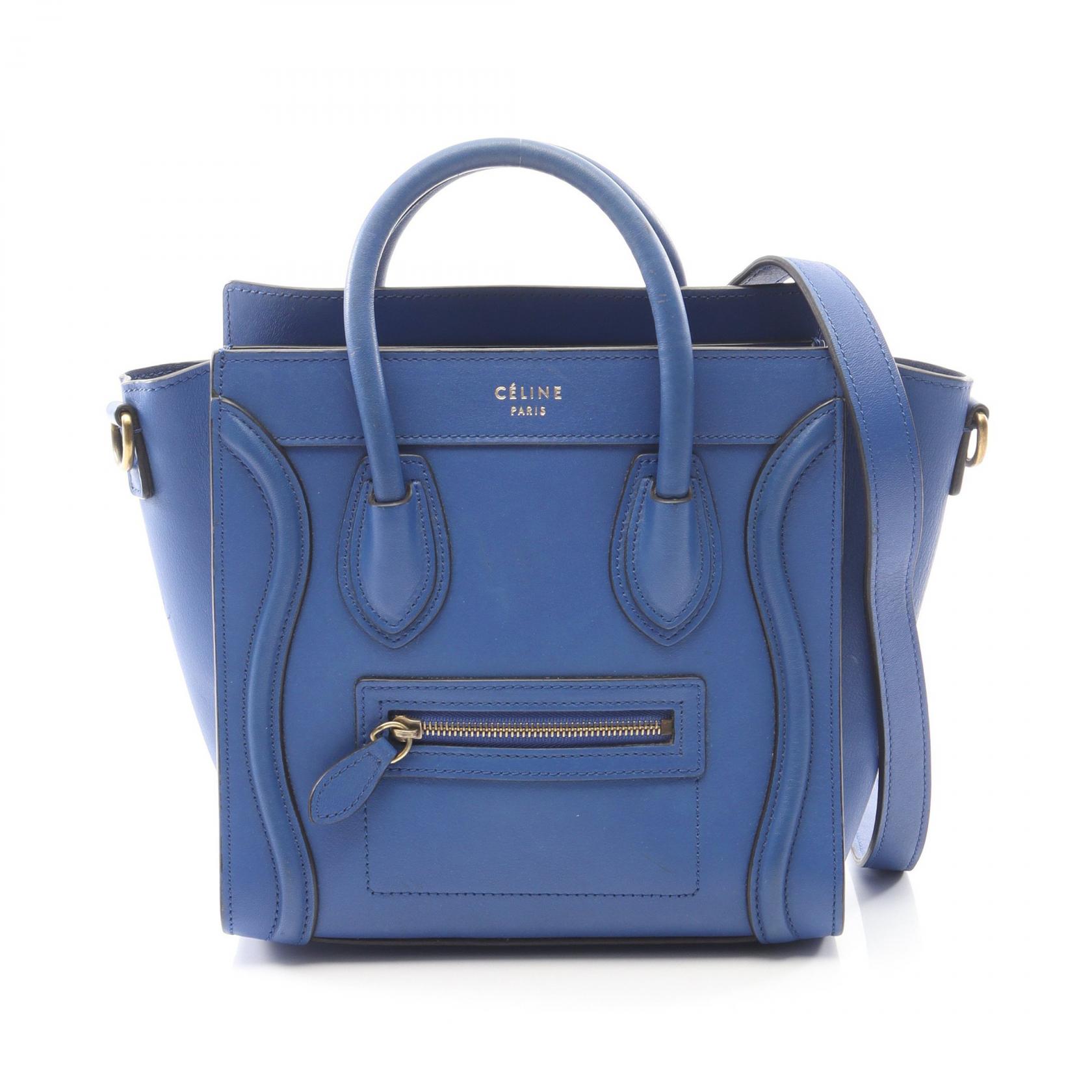 【SALE／1万円OFFクーポン】セリーヌ CELINE ラゲージ ナノショッパー ハンドバッグ バッグ レザー レディース ブルー系 【中古】