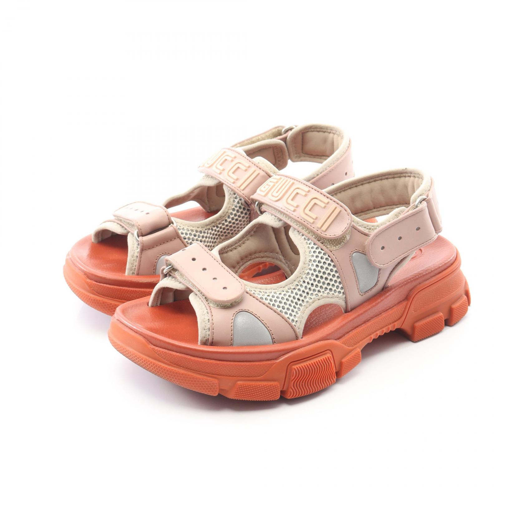 ≪2千円OFFクーポン 7/19 20時~7/26 9:59≫グッチ GUCCI サンダル 靴 レザー ファブリック レディース ピンク系 / マルチカラー 【中古】|Mike Museum