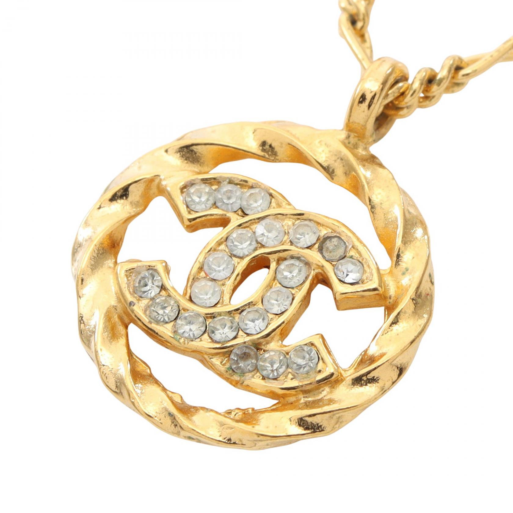 シャネル CHANEL ココマーク ネックレス ジュエリー GP（ゴールドメッキ） ラインストーン レディース ゴールド系 / クリア系 【中古】