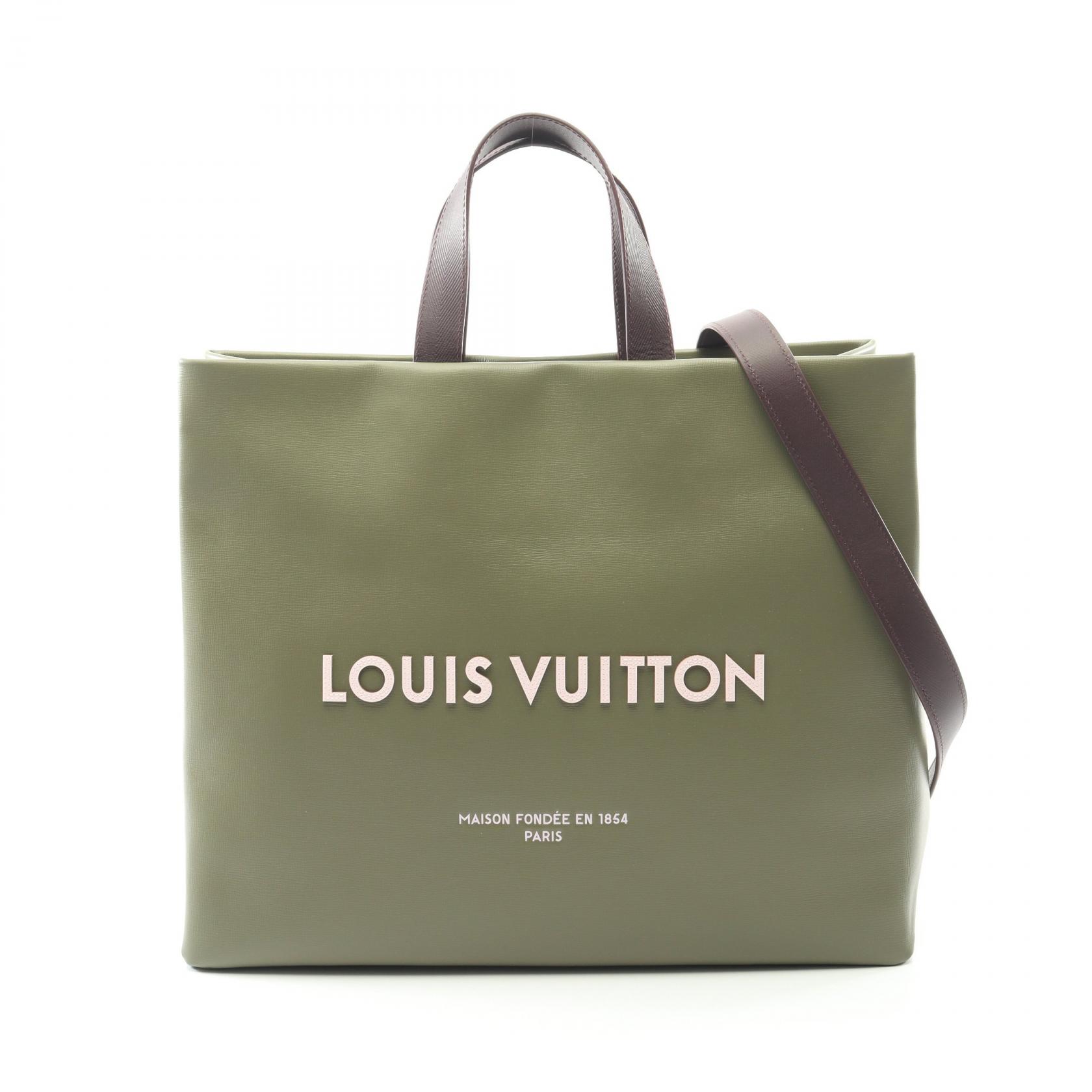 【SALE／10%OFFクーポン】ルイ・ヴィトン LOUIS VUITTON ショッパー トート MM トートバッグ バッグ レザー メンズ カーキ系 M26082 【中古】