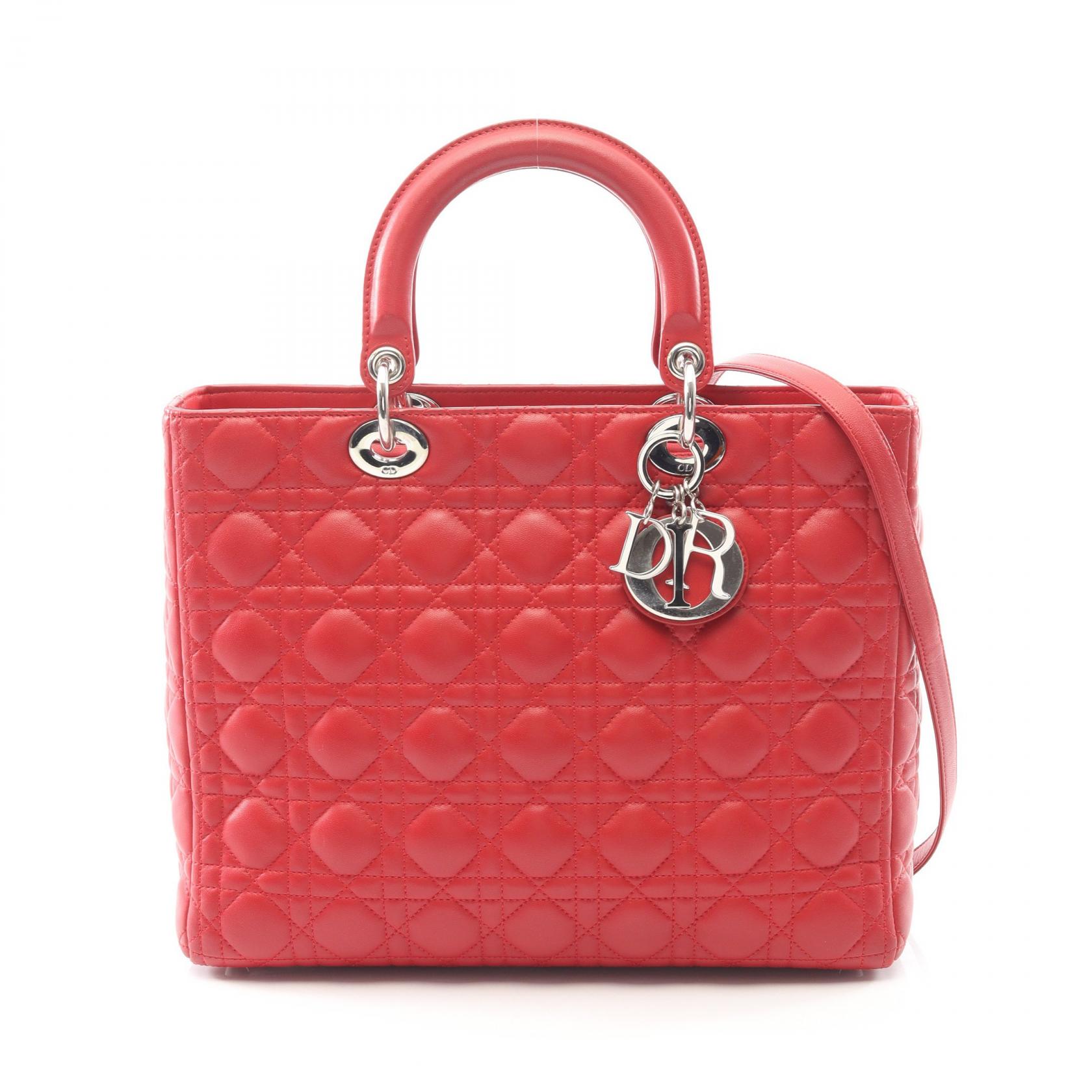 ディオール Dior レディディオール ラージ カナージュ ハンドバッグ バッグ レザー レディース レッド系 MO556 【中古】