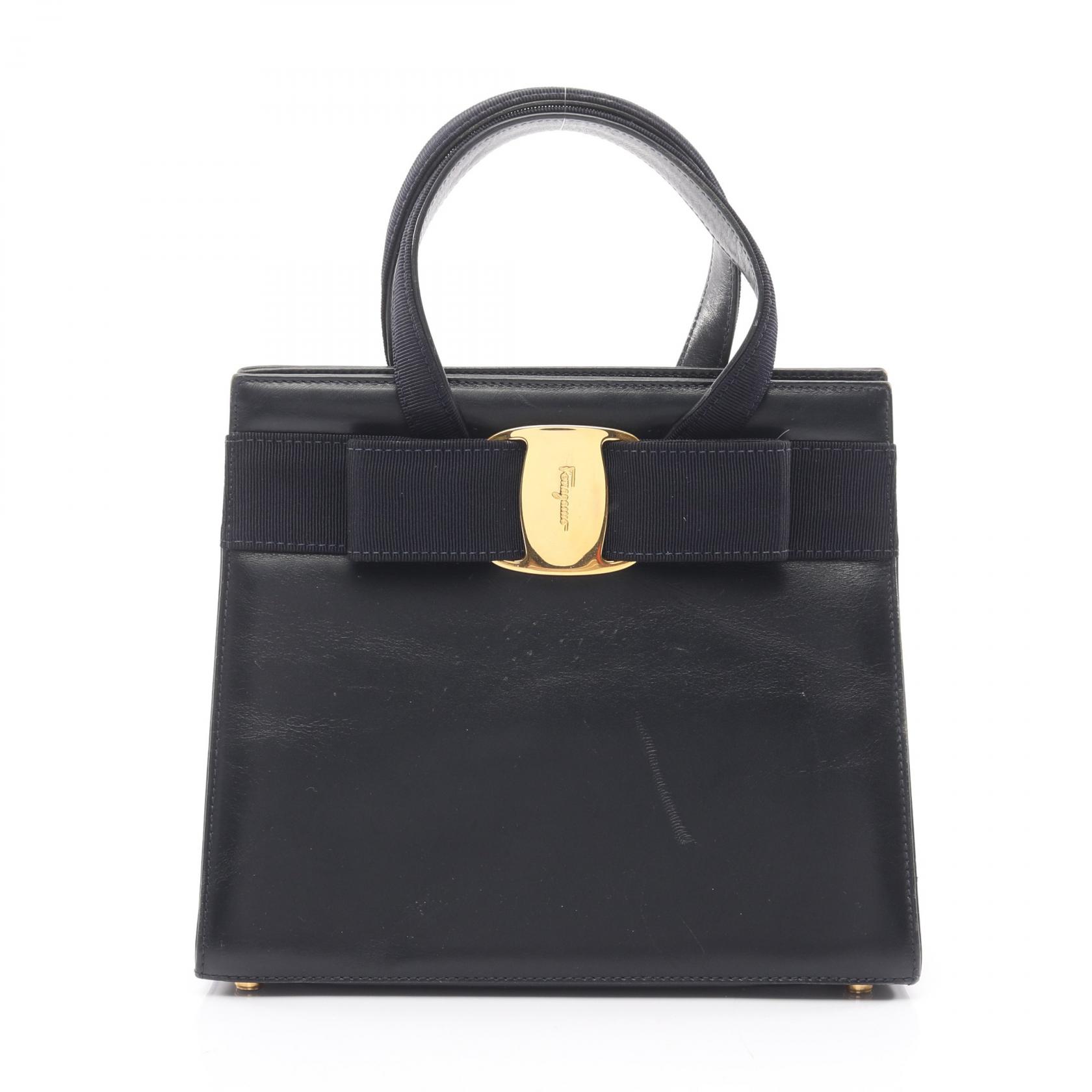 サルヴァトーレフェラガモ Salvatore Ferragamo ヴァラリボン ハンドバッグ バッグ レザー レディース ネイビー系 【中古】｜Mike Museum