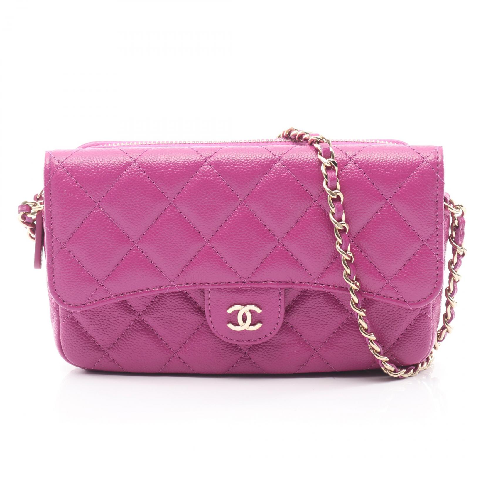 《全品5%クーポン×P5倍》シャネル CHANEL マトラッセ チェーンフォンケースウォレット ショルダーバッグ バッグ キャビアスキン(グレインドカーフ) レディース パープル系 AP2096 【中古】