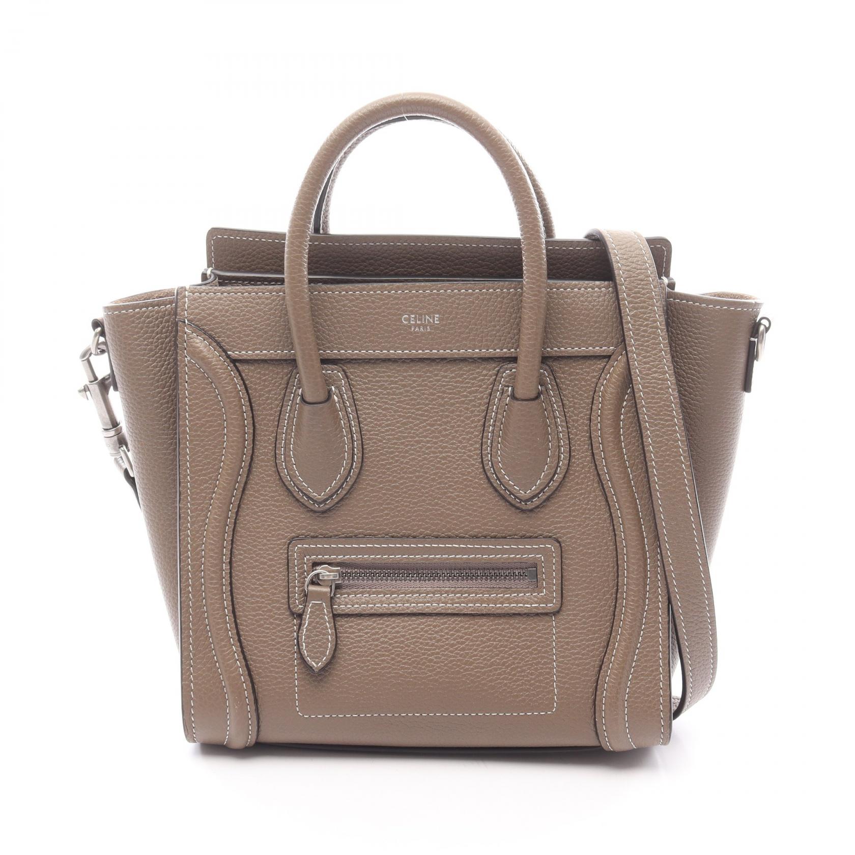 《全品5%クーポン×P5倍》セリーヌ CELINE ラゲージ ナノショッパー ハンドバッグ バッグ レザー レディース グレー系 【中古】