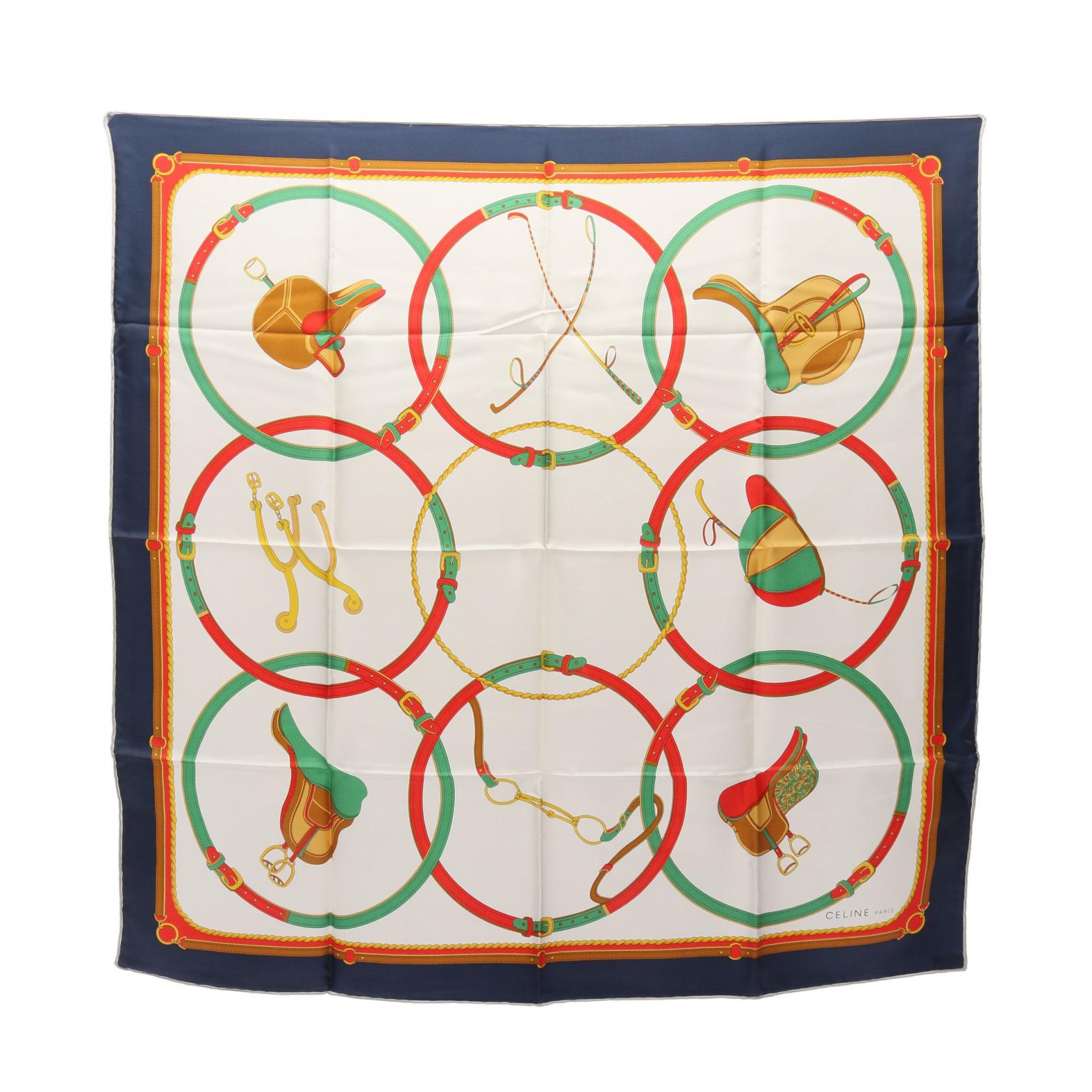 楽天市場】セリーヌ CELINE スカーフ ネイビー ボルドー ゴールド