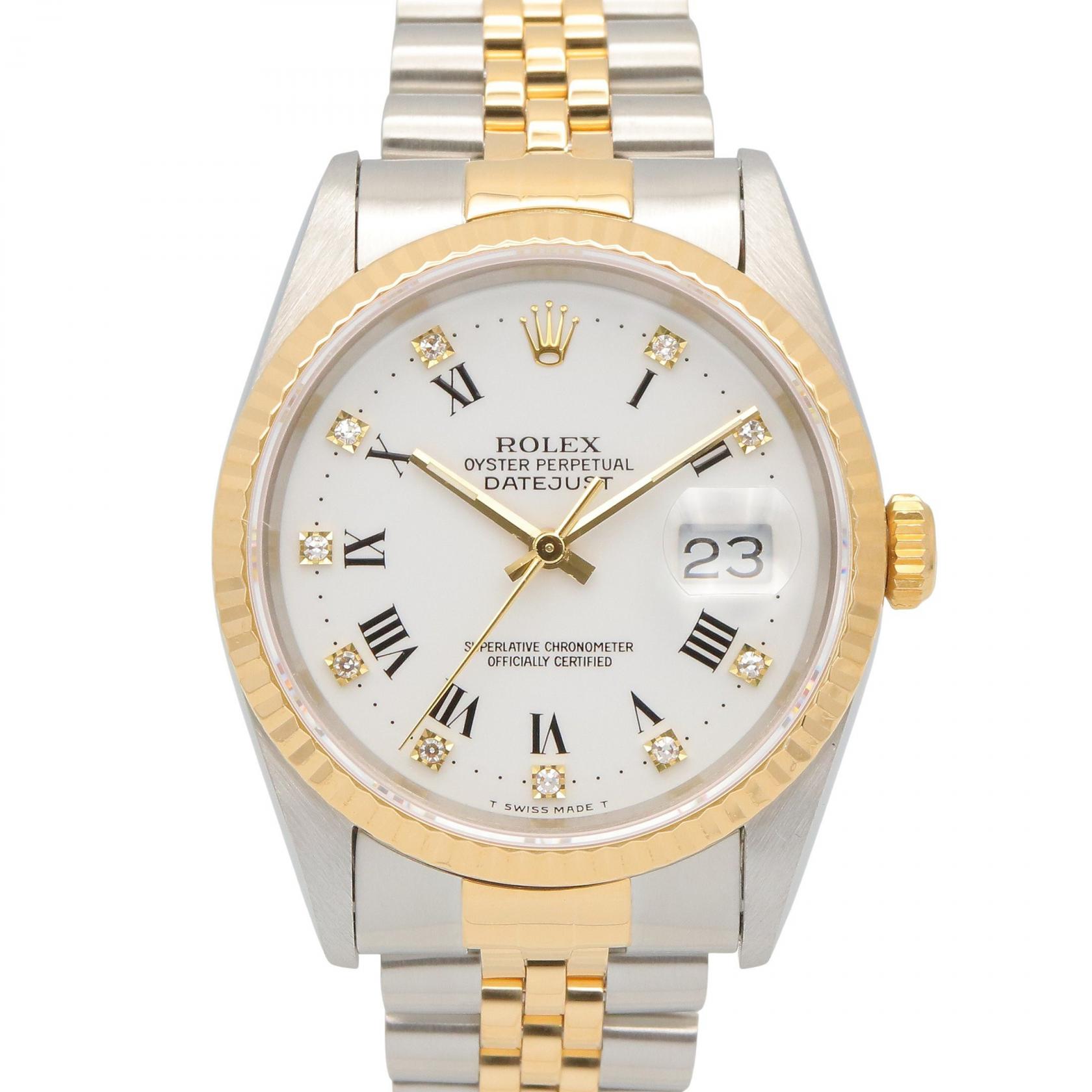 《全品5%クーポン×P5倍》ロレックス ROLEX デイトジャスト 10Pダイヤ S番 腕時計 時計 K18（イエローゴールド） ステンレススチール ダイヤモンド メンズ ゴールド系 16233G 【中古】