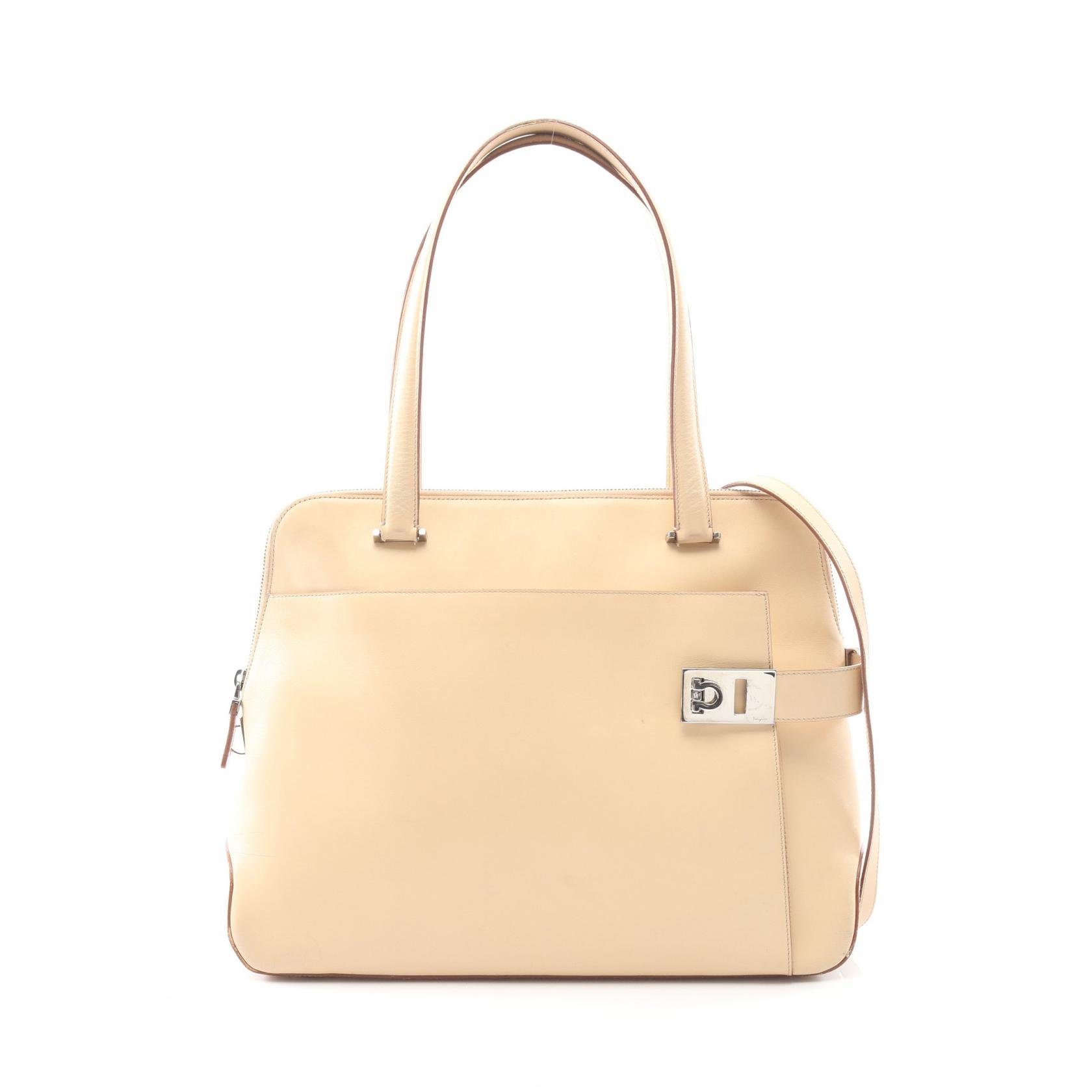 サルヴァトーレフェラガモ Salvatore Ferragamo ガンチーニ トートバッグ バッグ レザー レディース ベージュ系 【中古】