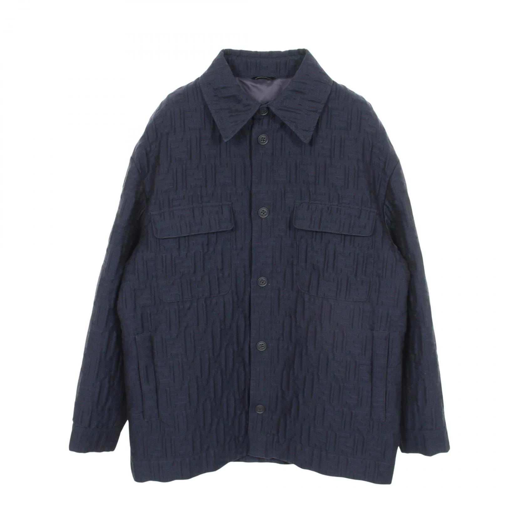 ≪10%OFFクーポン 7/19 20時～7/26 9:59≫フェンディ FENDI FFエンボス シャツブルゾン 衣料品 アウター ウール ナイロン コットン / ポリエステル メンズ ネイビー系 FW1286AQMO 【中古】｜Mike Museum