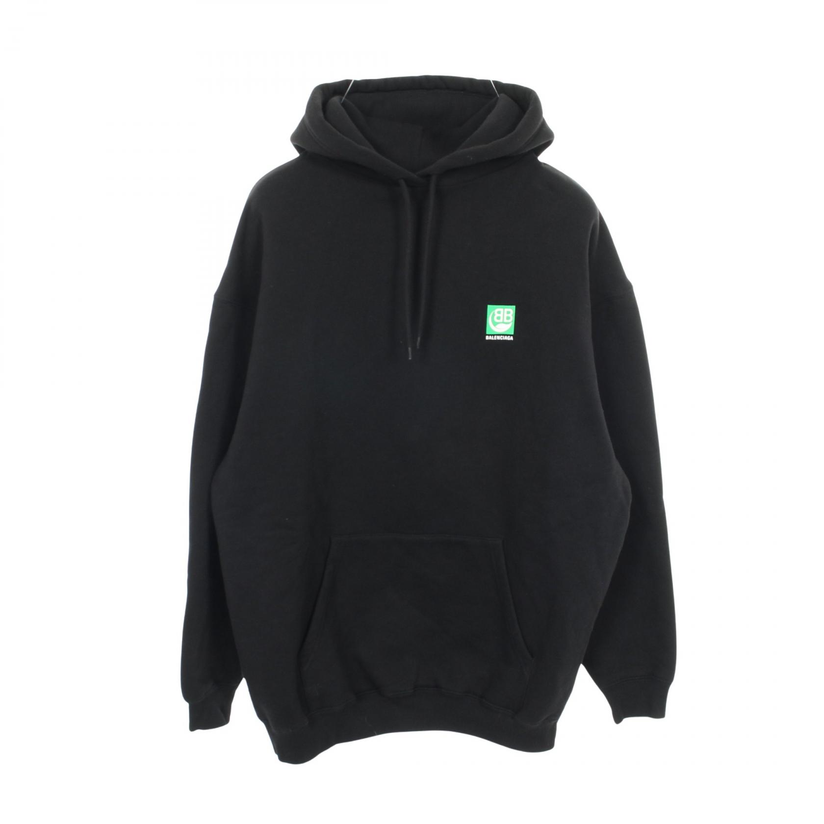 【SALE／5千円OFFクーポン】バレンシアガ BALENCIAGA ロゴプリント パーカー 衣料品 トップス コットン メンズ ブラック系 / グリーン系 【中古】