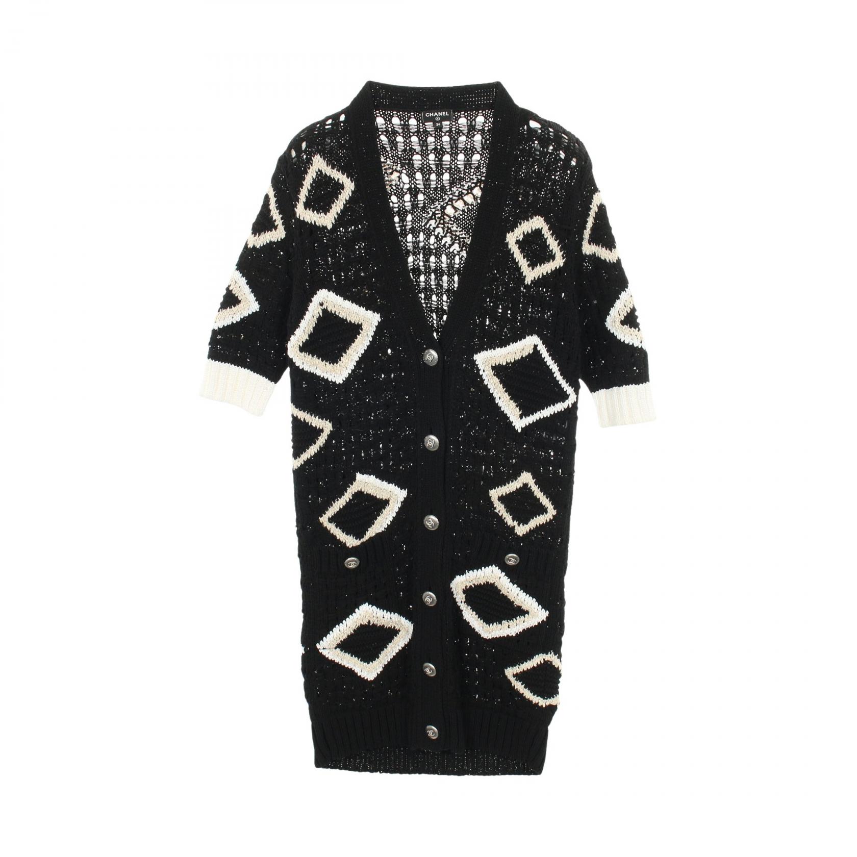【SALE／2万円OFFクーポン】シャネル CHANEL ココマークボタン カーディガン 衣料品 トップス コットン レディース ブラック系 / ホワイト系 P63006K48889 20P 【中古】
