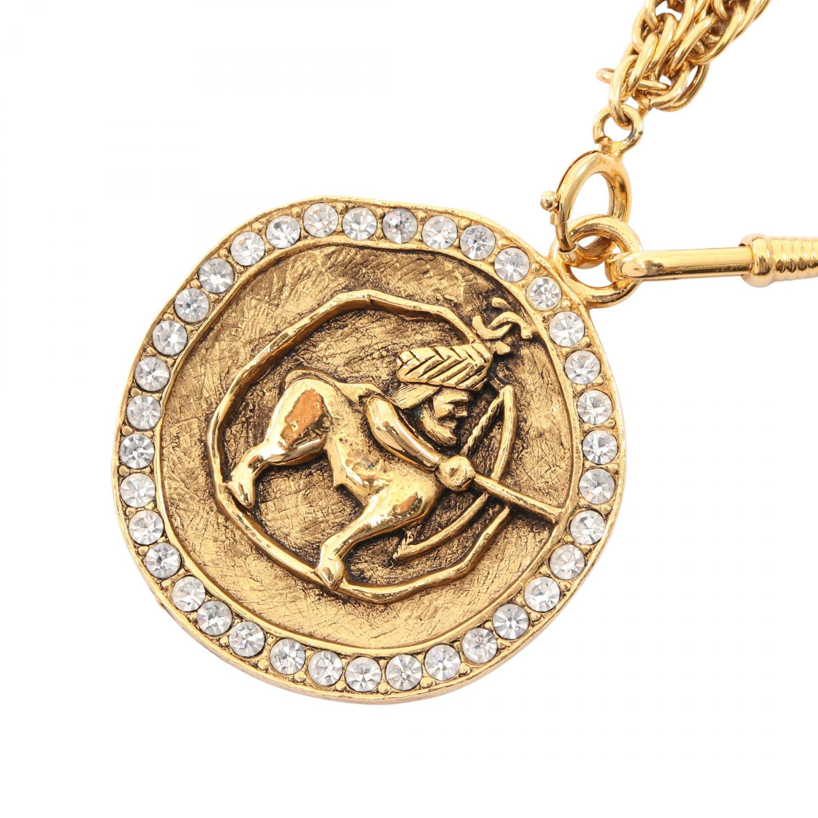 《全品5%クーポン×P5倍》シャネル CHANEL ケンタウロス ネックレス ジュエリー GP（ゴールドメッキ） ラインストーン レディース ゴールド系 / クリア系 【中古】