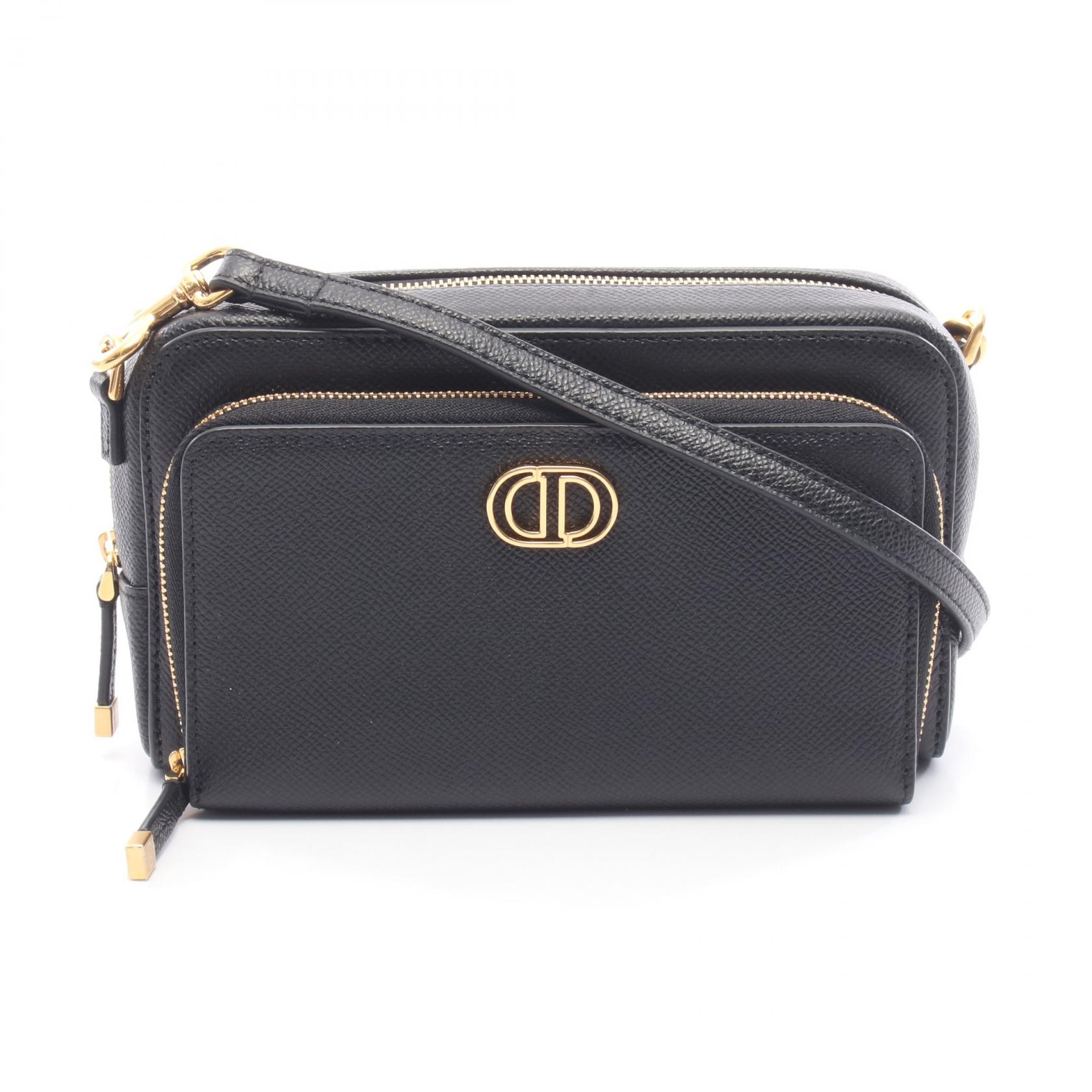 【15%OFFクーポン対象】ディオール Dior カロ ダブルポーチ ショルダーバッグ バッグ レザー レディース ブラック系 【中古】