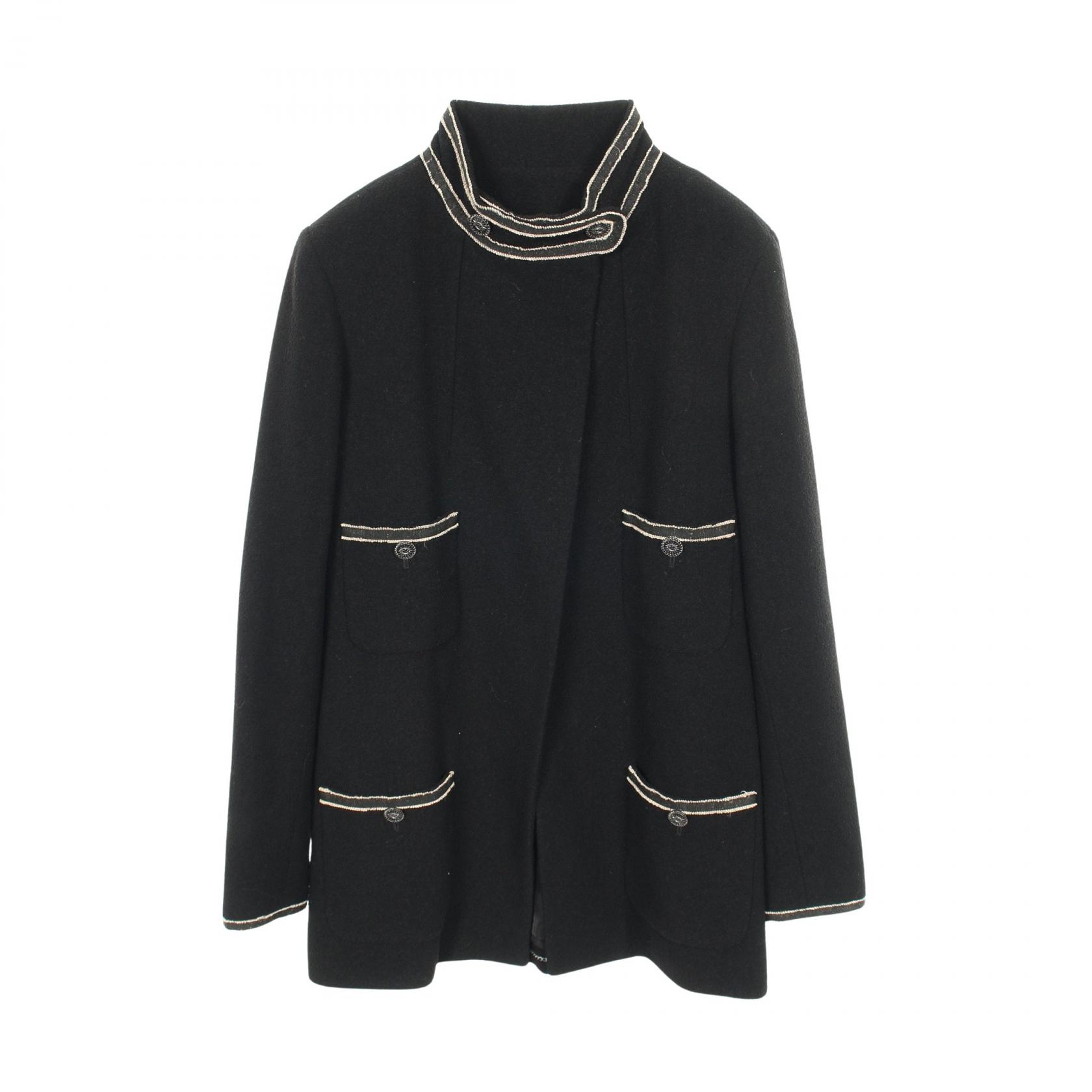 《全品5%クーポン×P5倍》シャネル CHANEL ココマークボタン 衣料品 アウター ウール レディース ブラック系 【中古】