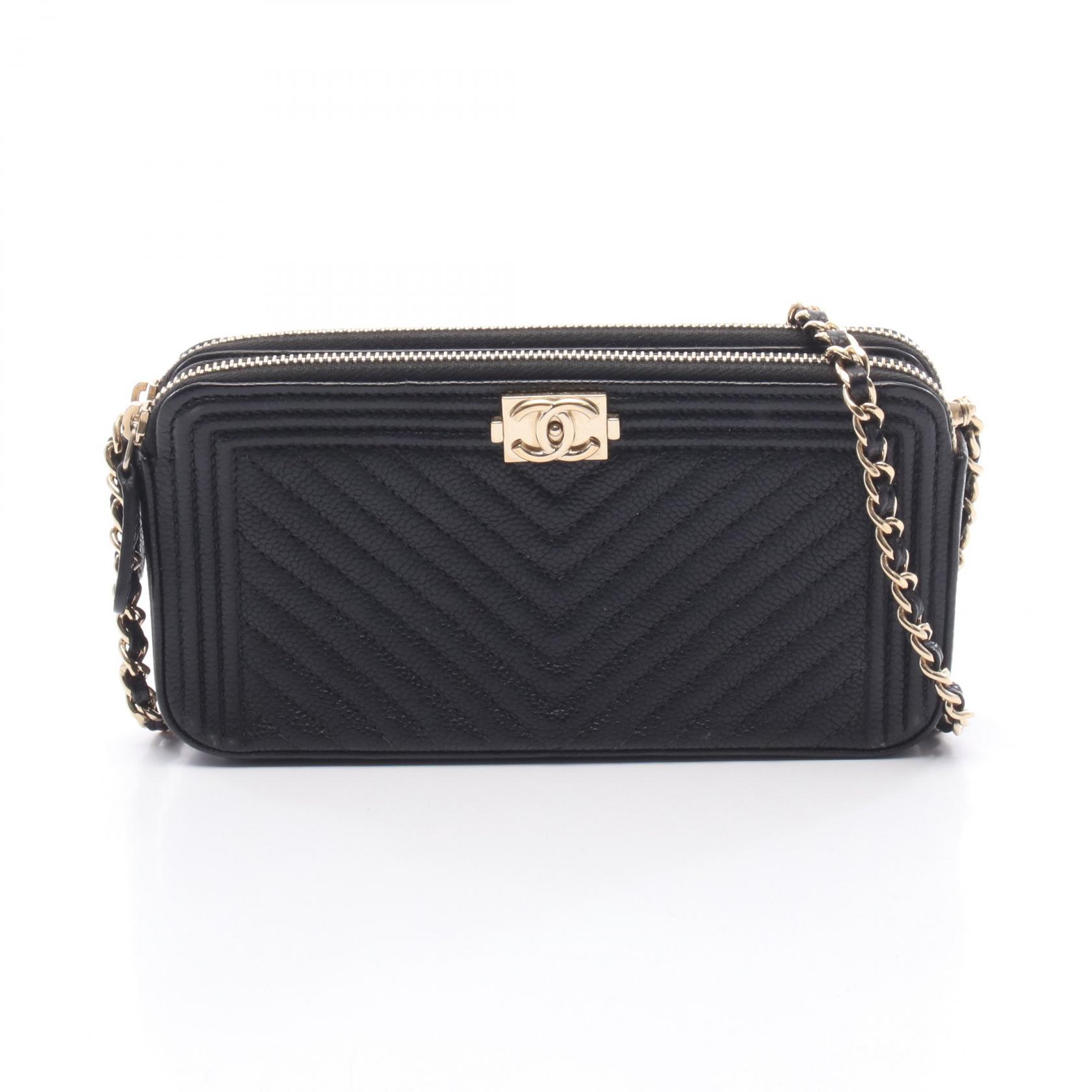 《全品5%クーポン×P5倍》シャネル CHANEL ボーイシャネル シェブロン Vステッチ ショルダーバッグ バッグ レザー グレインドカーフレザー レディース ブラック系 【中古】
