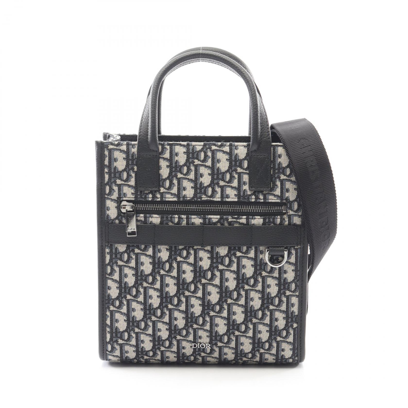 【ポイント5倍／～4/10(金)23:59】ディオール Dior Safari サファリ ノースサウス オブリーク ハンドバッグ バッグ キャンバス レザー メンズ ベージュ系 / ネイビー系 1ESP0311YKY-H27Z 【中古】