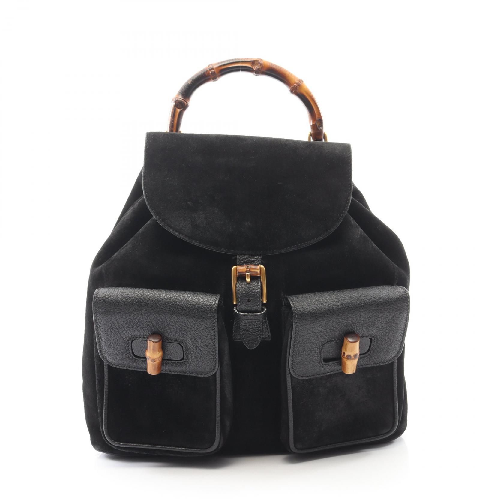 【20%OFFクーポン対象】グッチ GUCCI バンブー リュックサック バックパック バッグ スウェード レザー レディース ブラック系 003 2058 0016 【中古】
