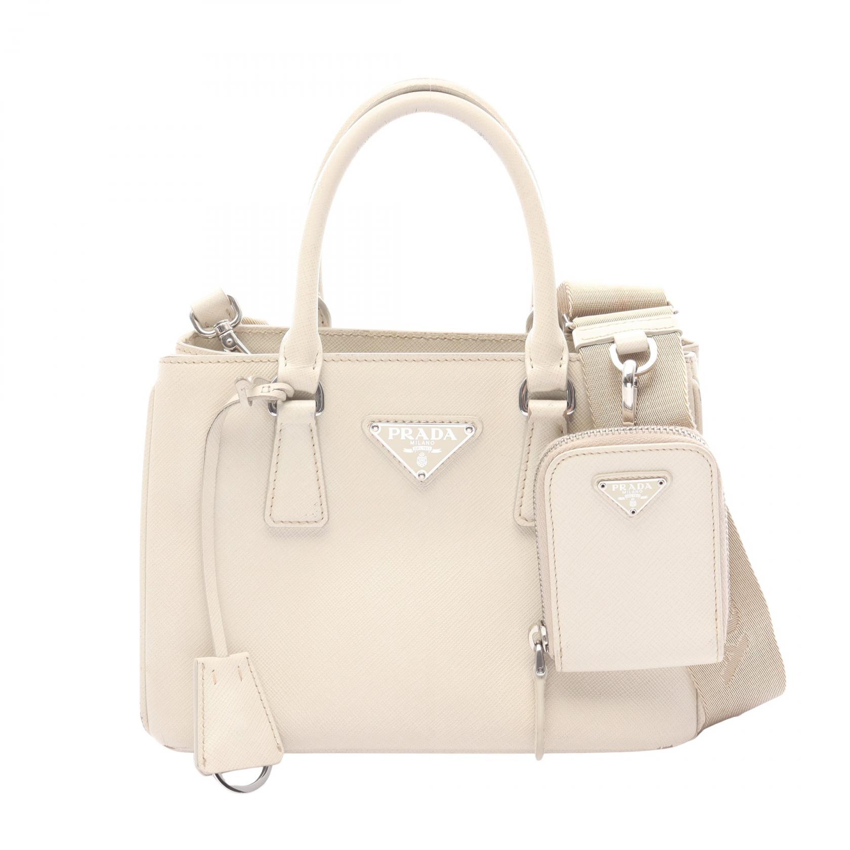 【20%OFFクーポン対象】プラダ PRADA SAFFIANO LUX ミニ ガレリア ハンドバッグ バッグ レザー レディース アイボリー系 BN2842 【中古】