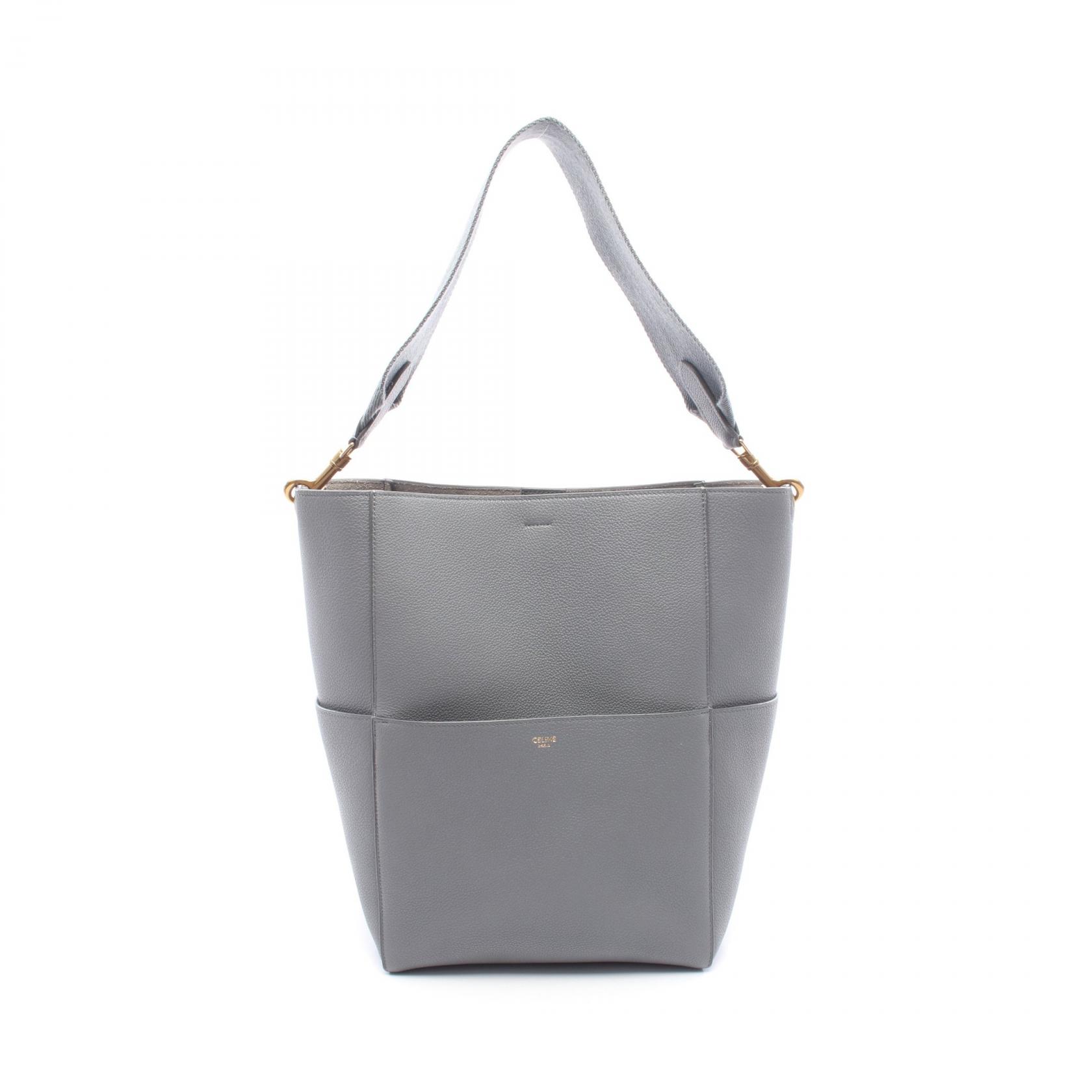 【SALE／1万円OFFクーポン】セリーヌ CELINE サングル バケット スモール ショルダーバッグ バッグ レザー レディース グレー系 【中古】