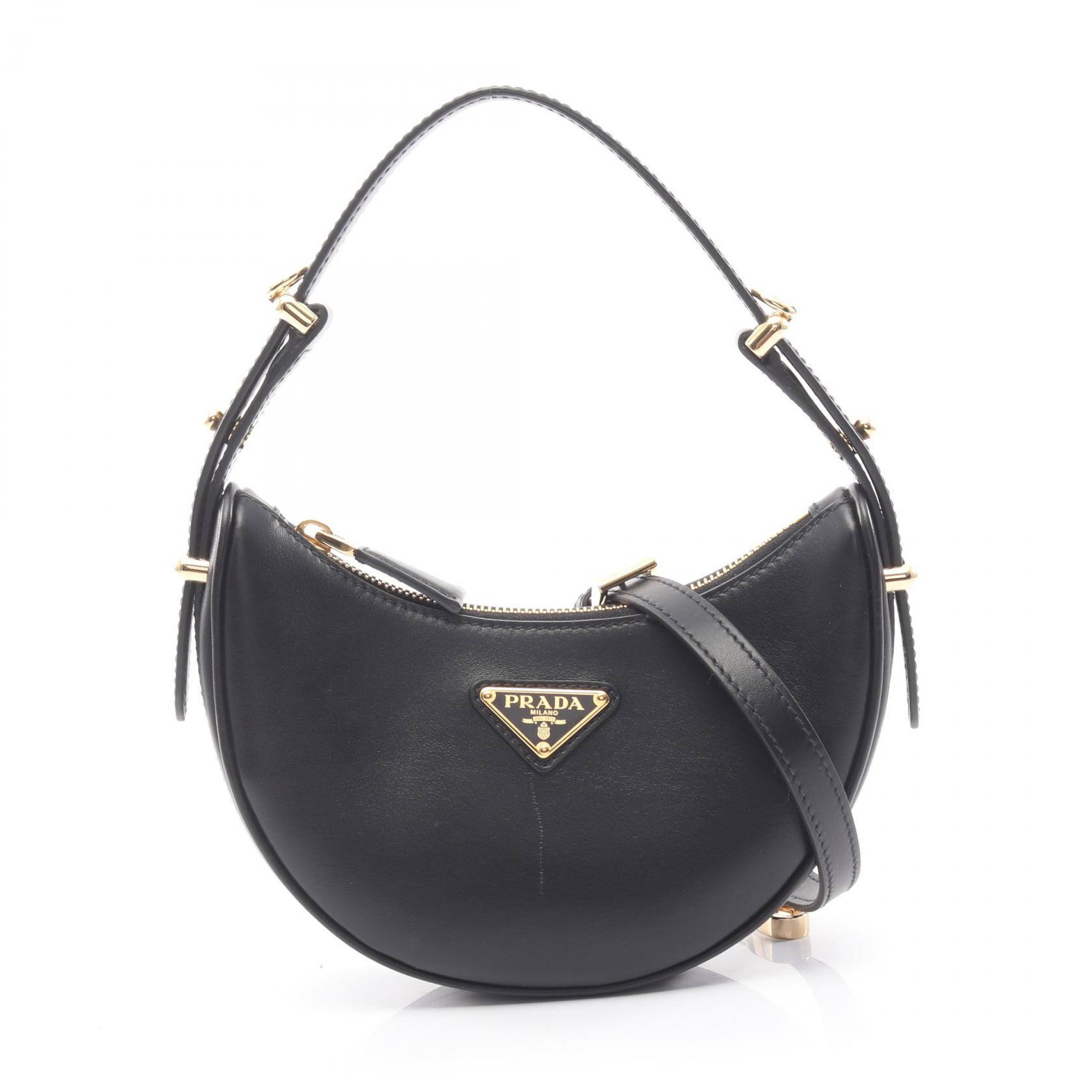 《全品5%クーポン×P5倍》プラダ PRADA SOFT CALF アーケ ハンドバッグ バッグ レザー レディース ブラック系 1BC194_ASK_F0002_V_O 【中古】