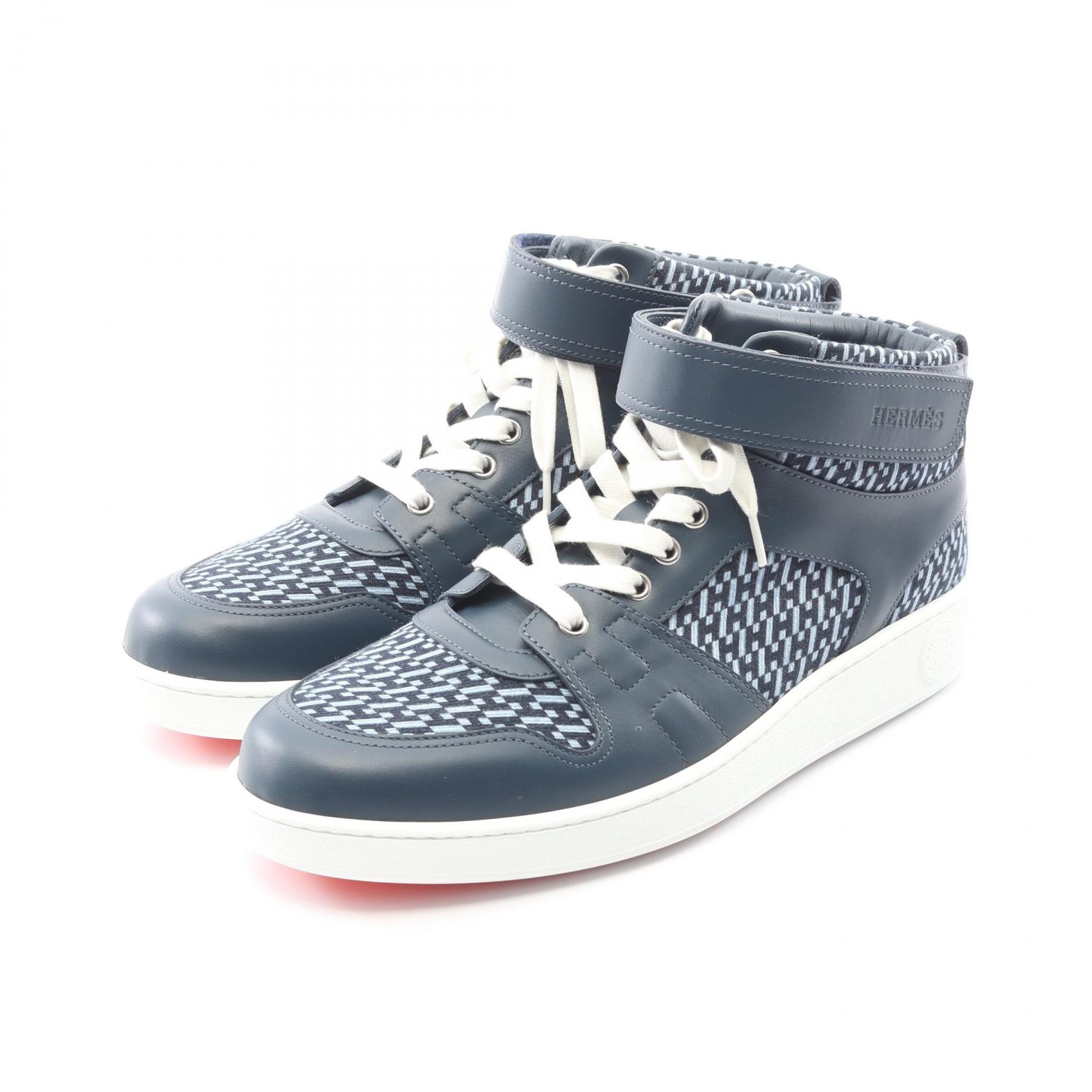 ≪10%OFFクーポン 7/19 20時~7/26 9:59≫エルメス HERMES スニーカー 靴 レザー キャンバス メンズ ネイビー系 【中古】|Mike Museum