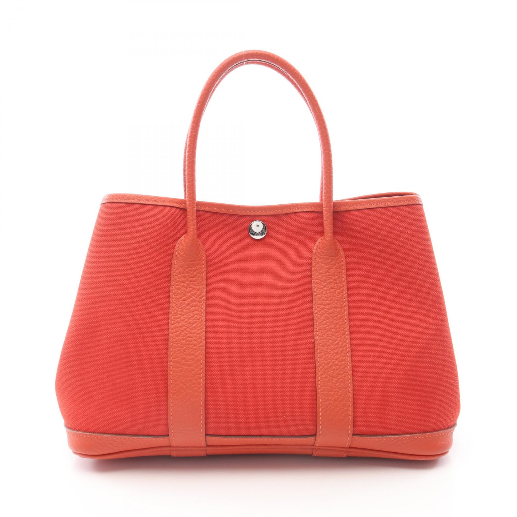 【15%OFFクーポン対象】エルメス HERMES ガーデンパーティTPM トートバッグ バッグ キャンバス レザー トワルミリタリー / ヴァッシュカントリー トワルミリタリー レディース レッド系 【中古】 204,000円