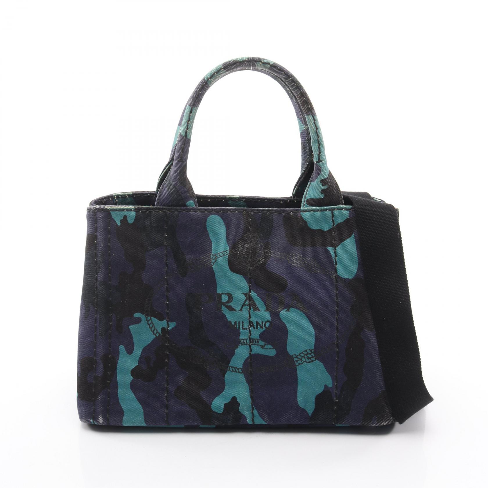 プラダ PRADA CANAPA カナパ トートバッグ バッグ キャンバス レディース ネイビー系 / ブルー系 / ブラック系 1BG439 【中古】