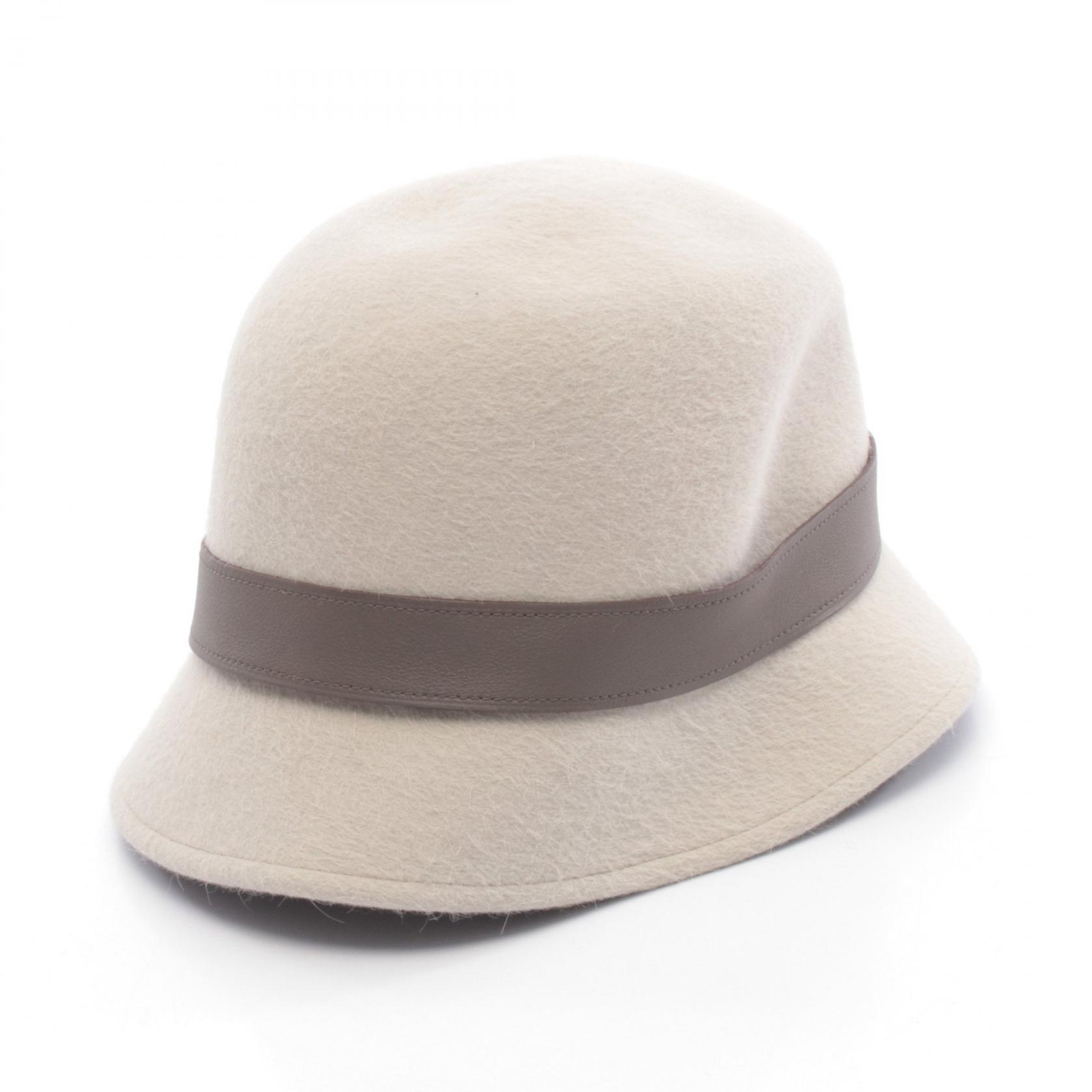 《全品5%クーポン×P5倍》エルメス HERMES ハット 帽子 レザー ラビットフェルト レディース ホワイト系 / グレー系 【中古】
