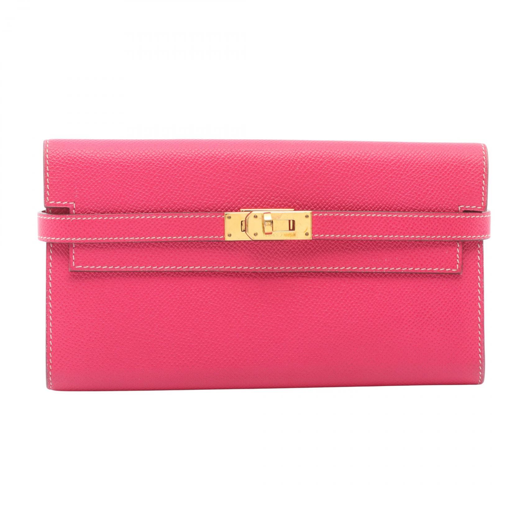 【SALE／10%OFFクーポン】エルメス HERMES ケリーウォレット ロング 二つ折り財布 財布 レザー ヴォーエプソン レディース ピンク系 【中古】