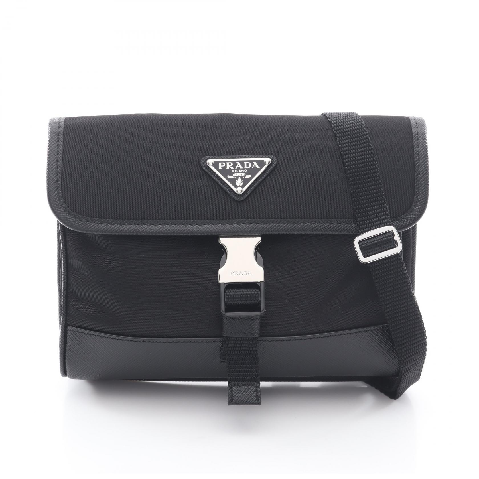 【SALE／1万円OFFクーポン】プラダ PRADA RE-NYLON TESSUTO+SAFFIANO ショルダーバッグ バッグ ナイロン サフィアーノレザー メンズ ブラック系 2ZH108 【中古】 72,600円