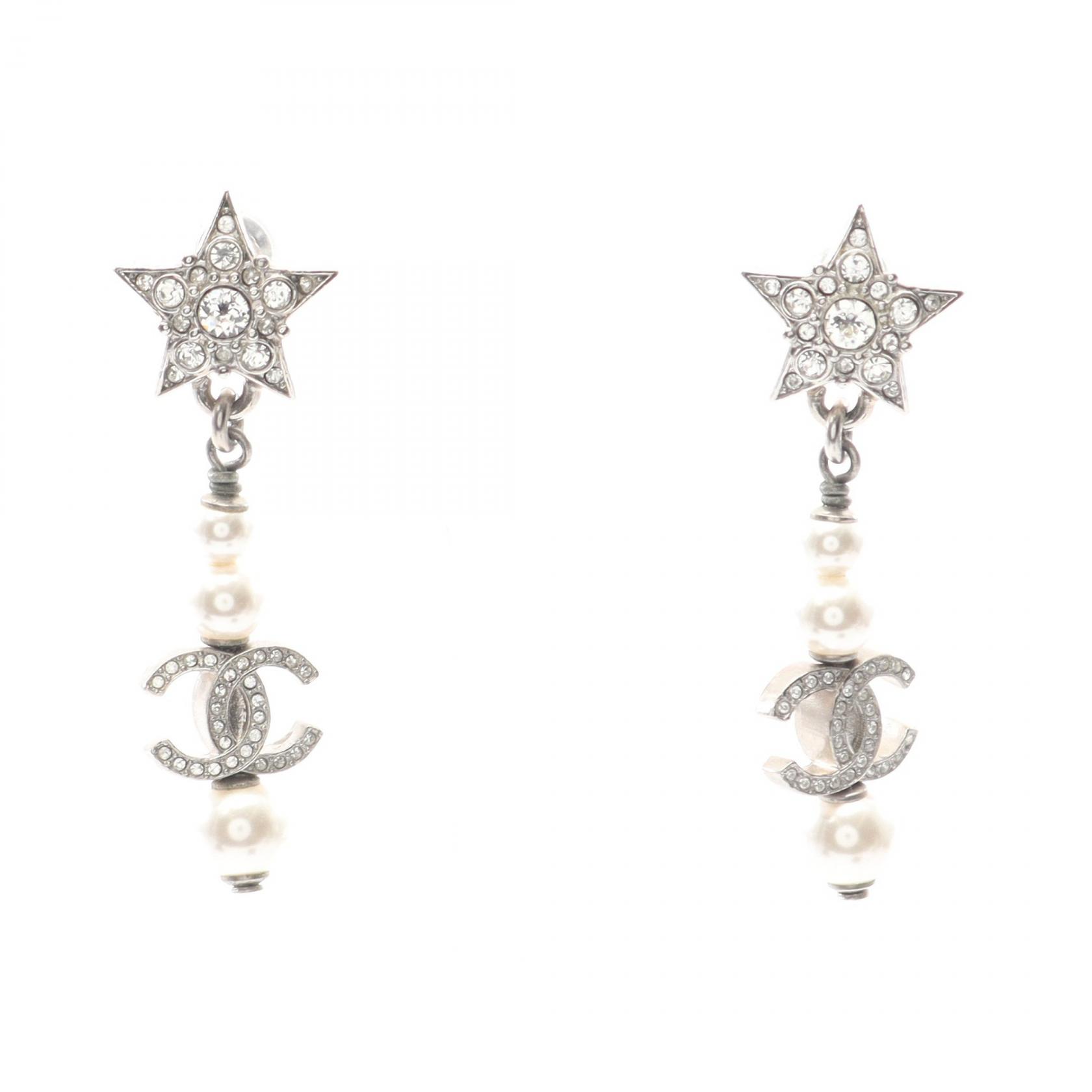【15%OFFクーポン対象】シャネル CHANEL ココマーク スター ピアス ジュエリー ステンレススチール フェイクパール / ラインストーン レディース シルバー系 / ホワイト系 / クリア系 【中古】