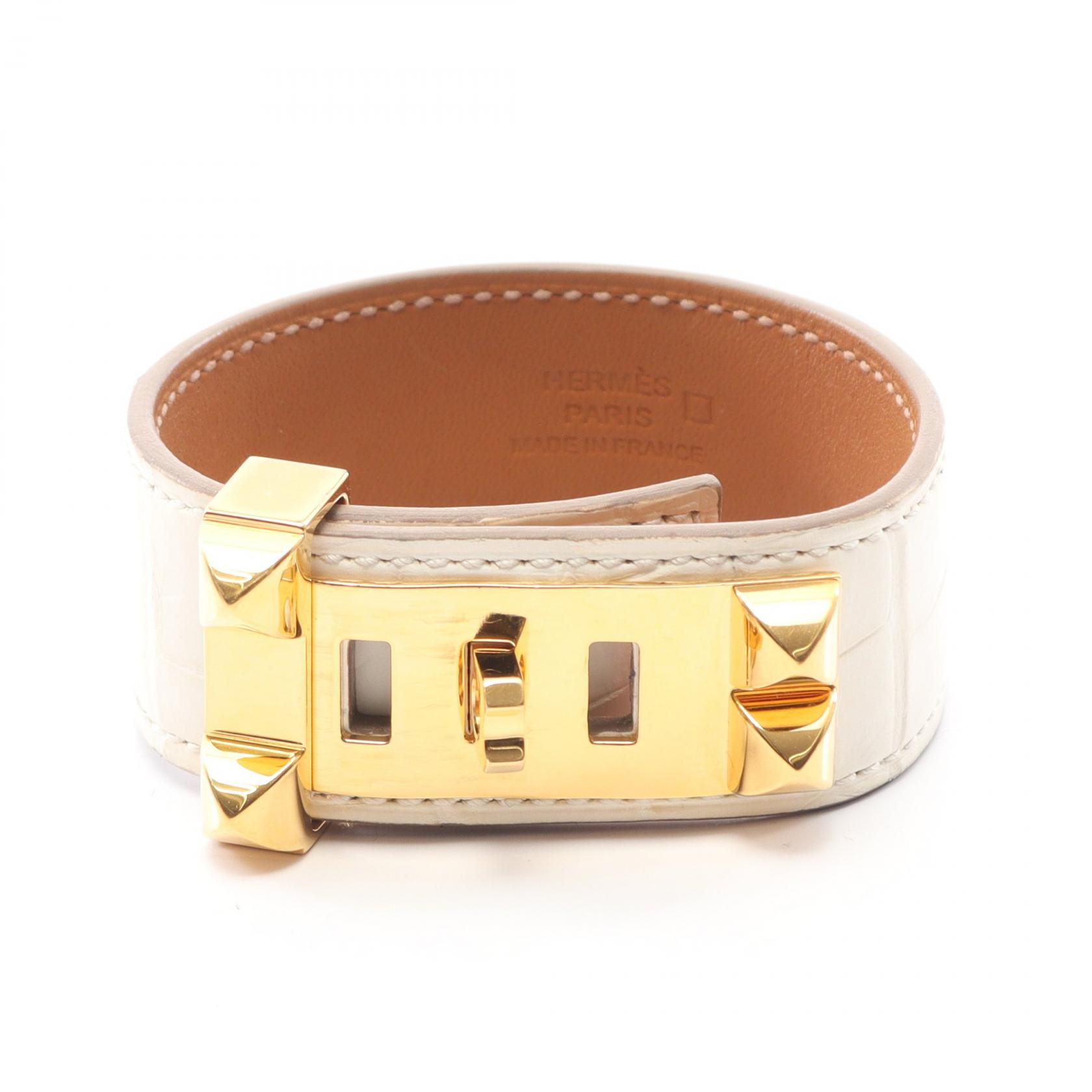 【SALE／5千円OFFクーポン】エルメス HERMES コリエドシアン24 バングル アクセサリー アリゲーターマット アリゲーターマット レディース アイボリー系 / ゴールド系 【中古】