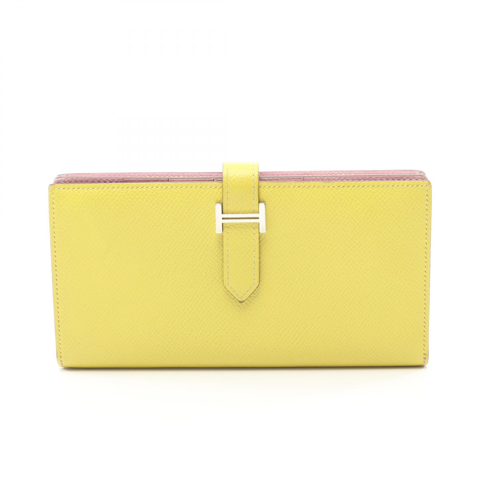 【15%OFFクーポン対象】エルメス HERMES ベアンスフレ ヴェルソ 二つ折り長財布 財布 レザー ヴォーエプソン ヴォーエプソン レディース イエロー系 モーヴシルベストル 【中古】