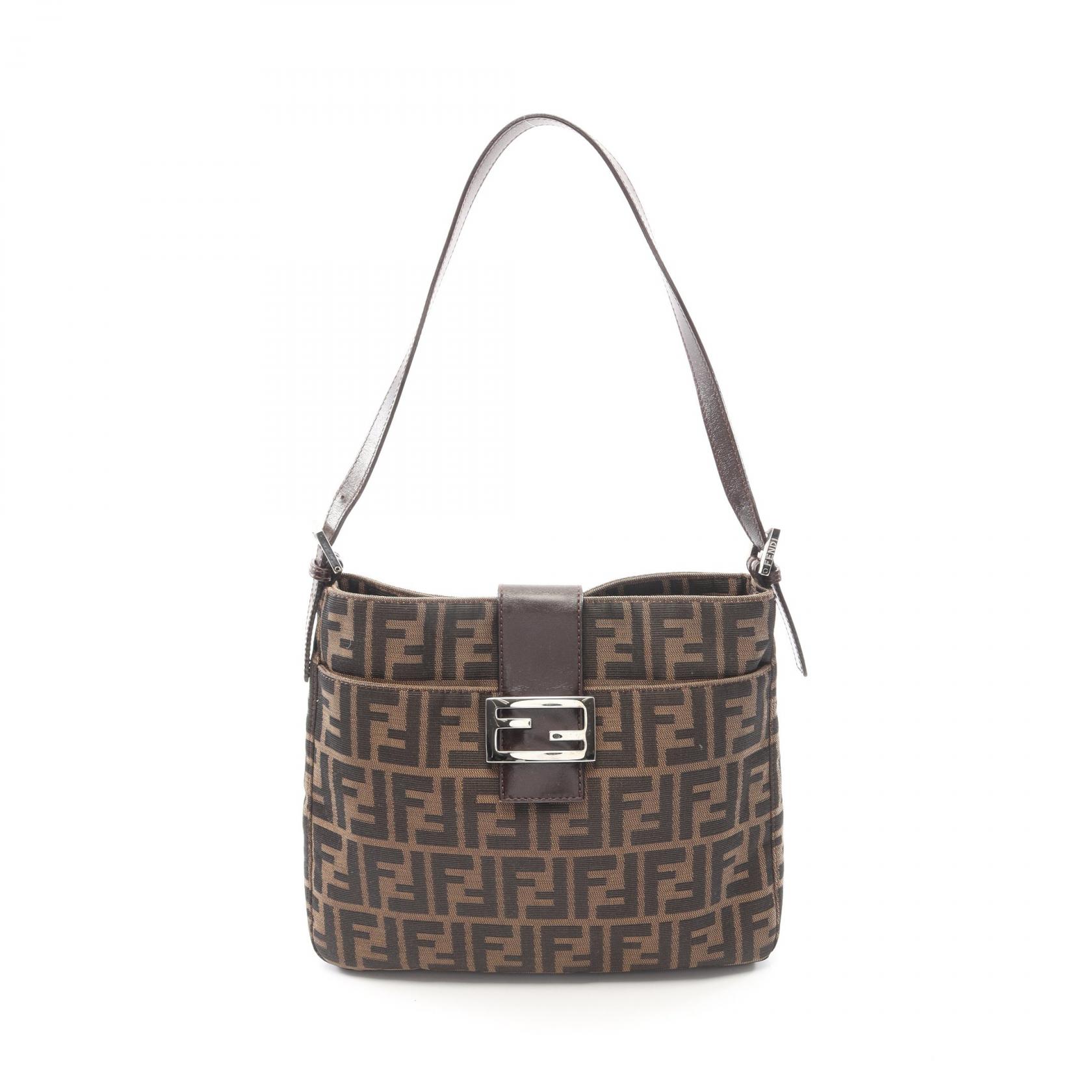 【SALE／1万円OFFクーポン】フェンディ FENDI ズッカ ショルダーバッグ バッグ ナイロン レザー レディース ブラウン系 【中古】