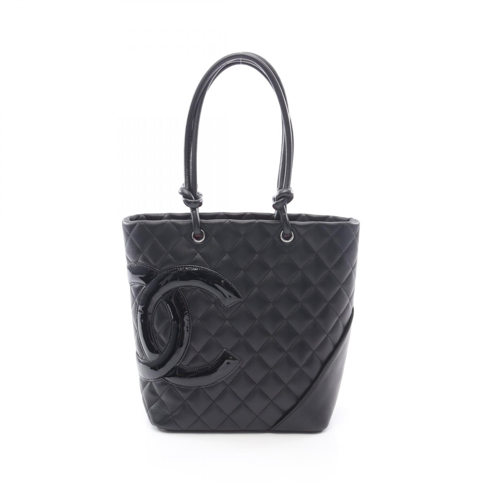 【15%OFFクーポン対象】シャネル CHANEL カンボンライン ミディアム トートバッグ バッグ レザー パテントレザー レディース ブラック系 【中古】